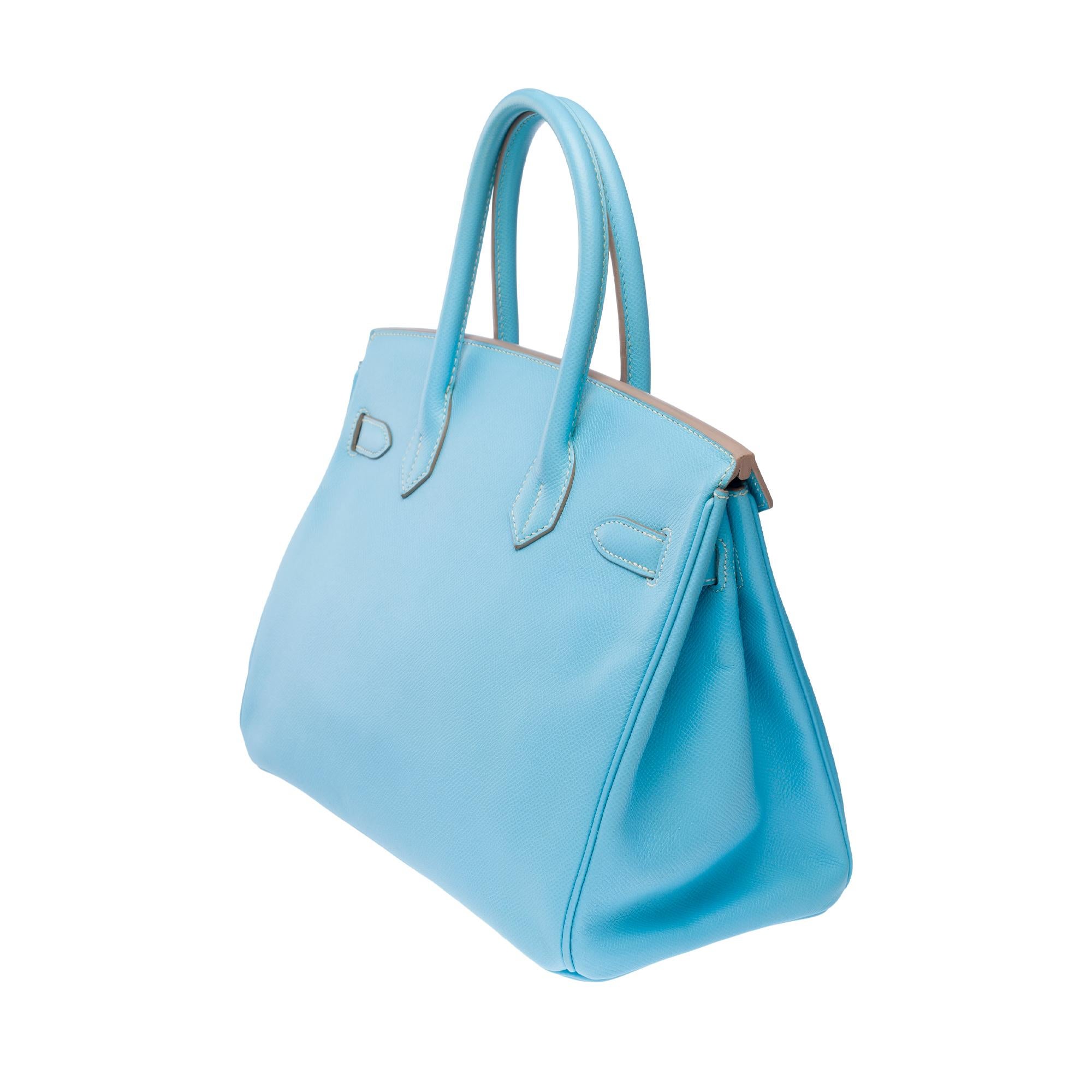 Rare Hermes Birkin 30 Candy Edition handbag in Celeste Blue Epsom leather, SHW 3