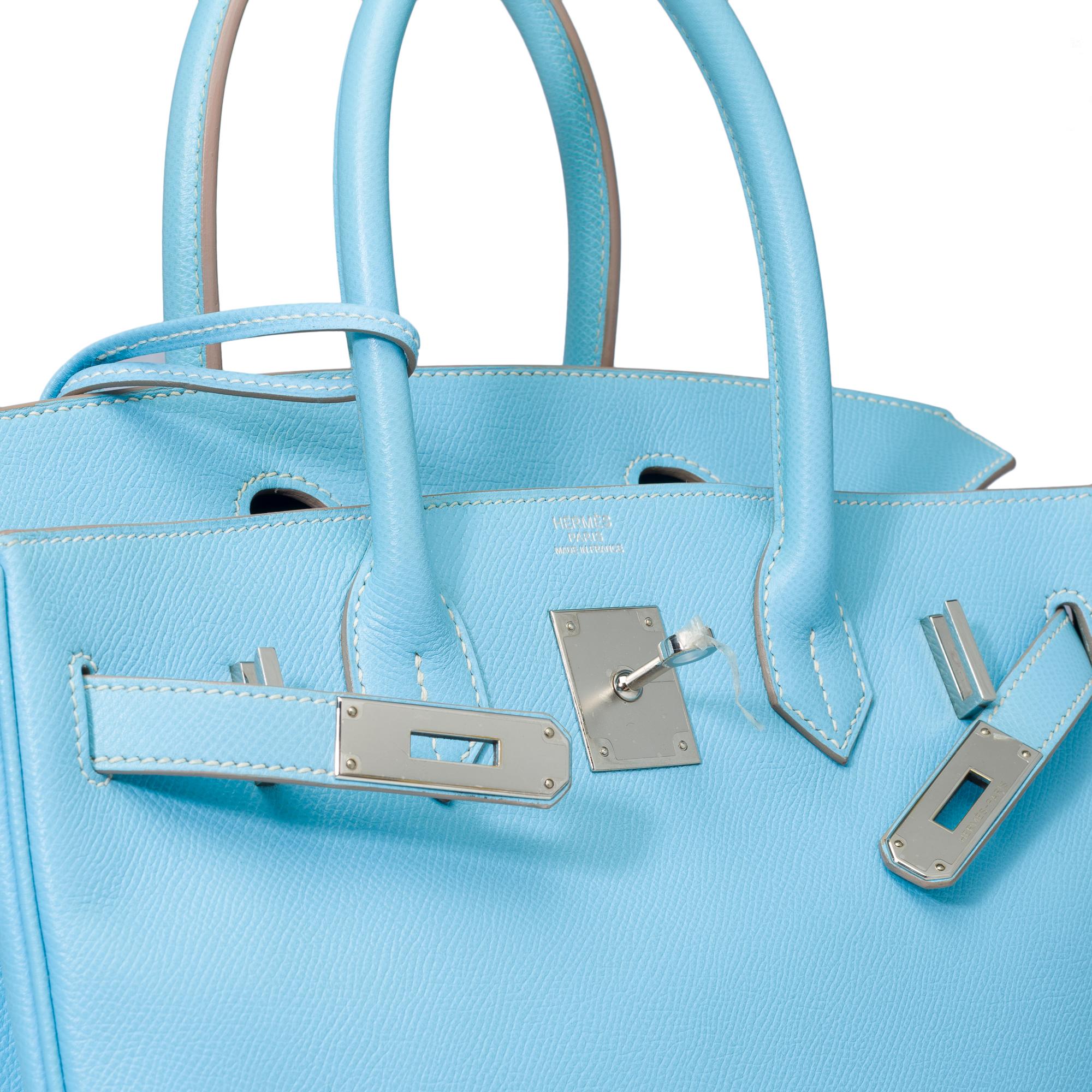 Rare Hermes Birkin 30 Candy Edition handbag in Celeste Blue Epsom leather, SHW 4
