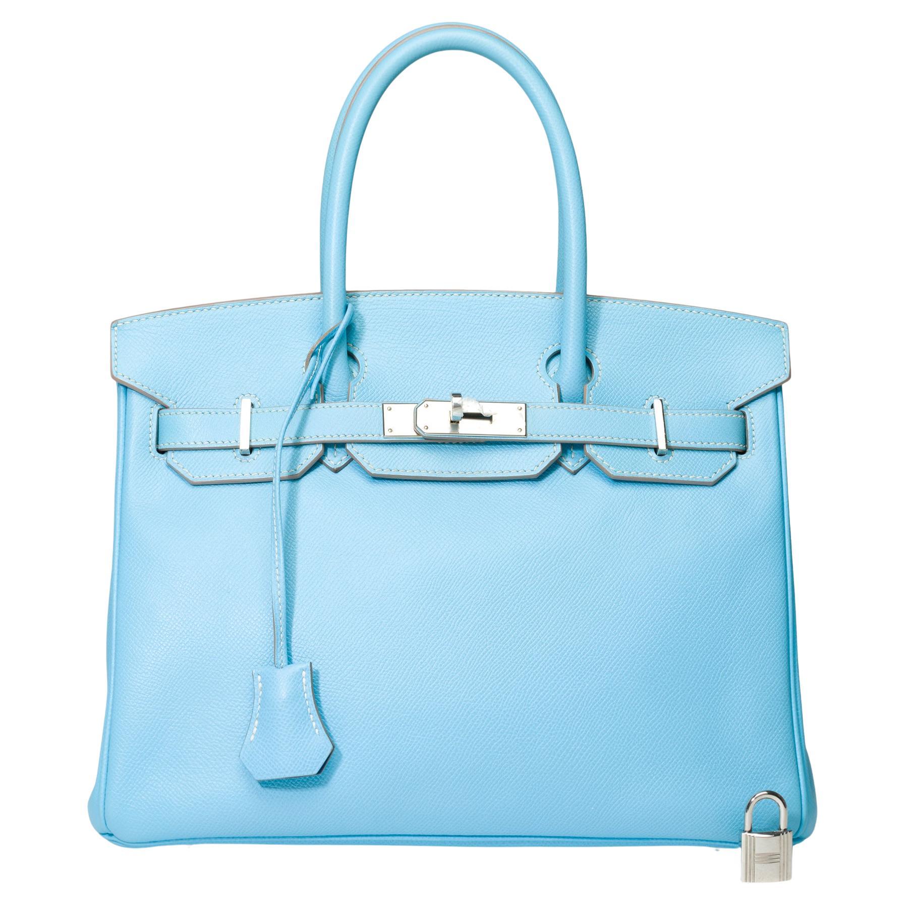 Rare Hermes Birkin 30 Candy Edition handbag in Celeste Blue Epsom leather, SHW