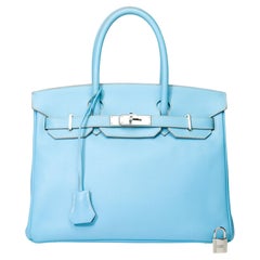 Rare sac à main Hermes Birkin 30 Candy Edition en cuir Epsom Celeste Blue, SHW