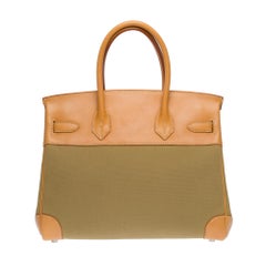 Rare Hermès Birkin 30 handbag in khaki canvas and natural calf leather, SHW