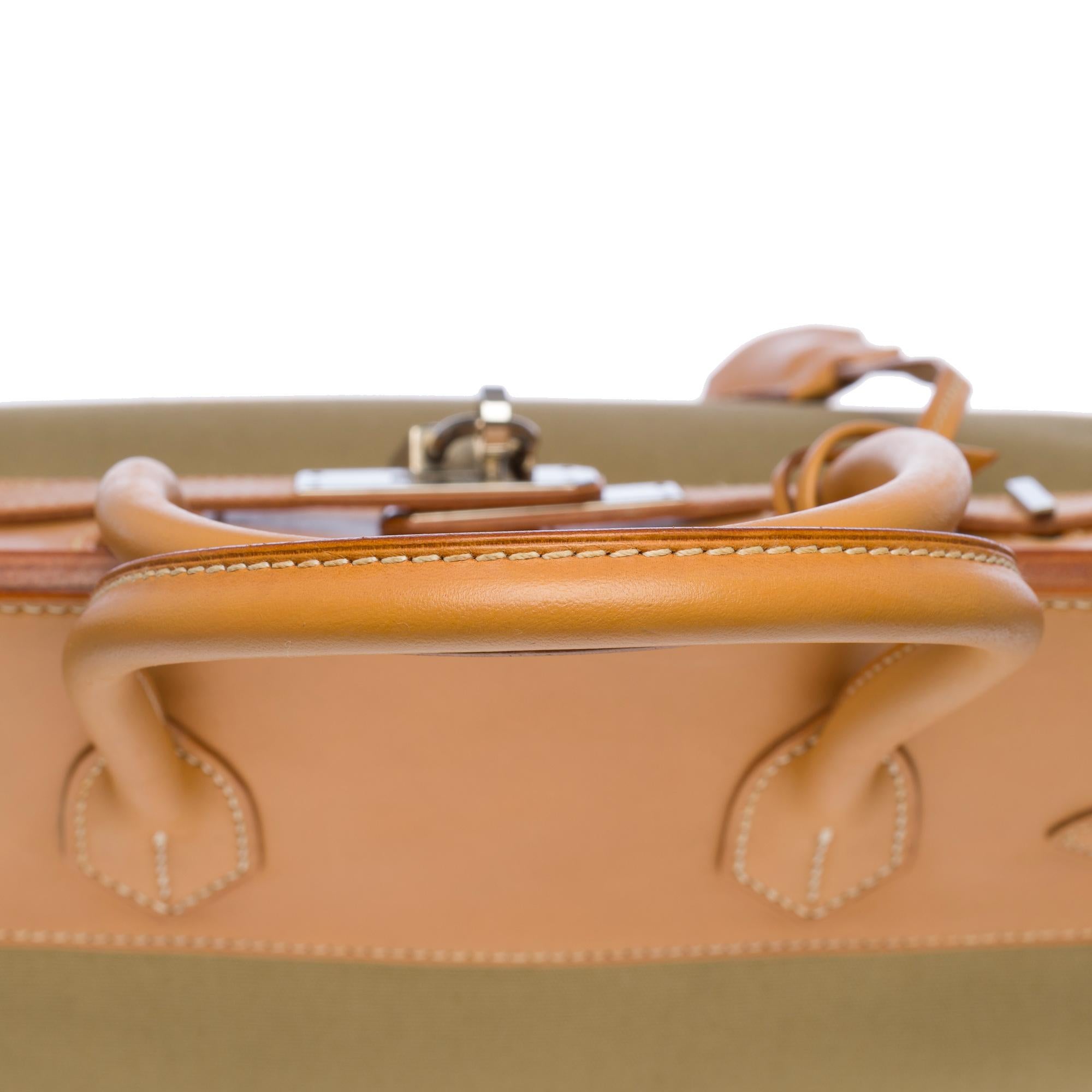 Rare Hermès Birkin 30 handbag in khaki canvas and natural calf leather, SHW 1