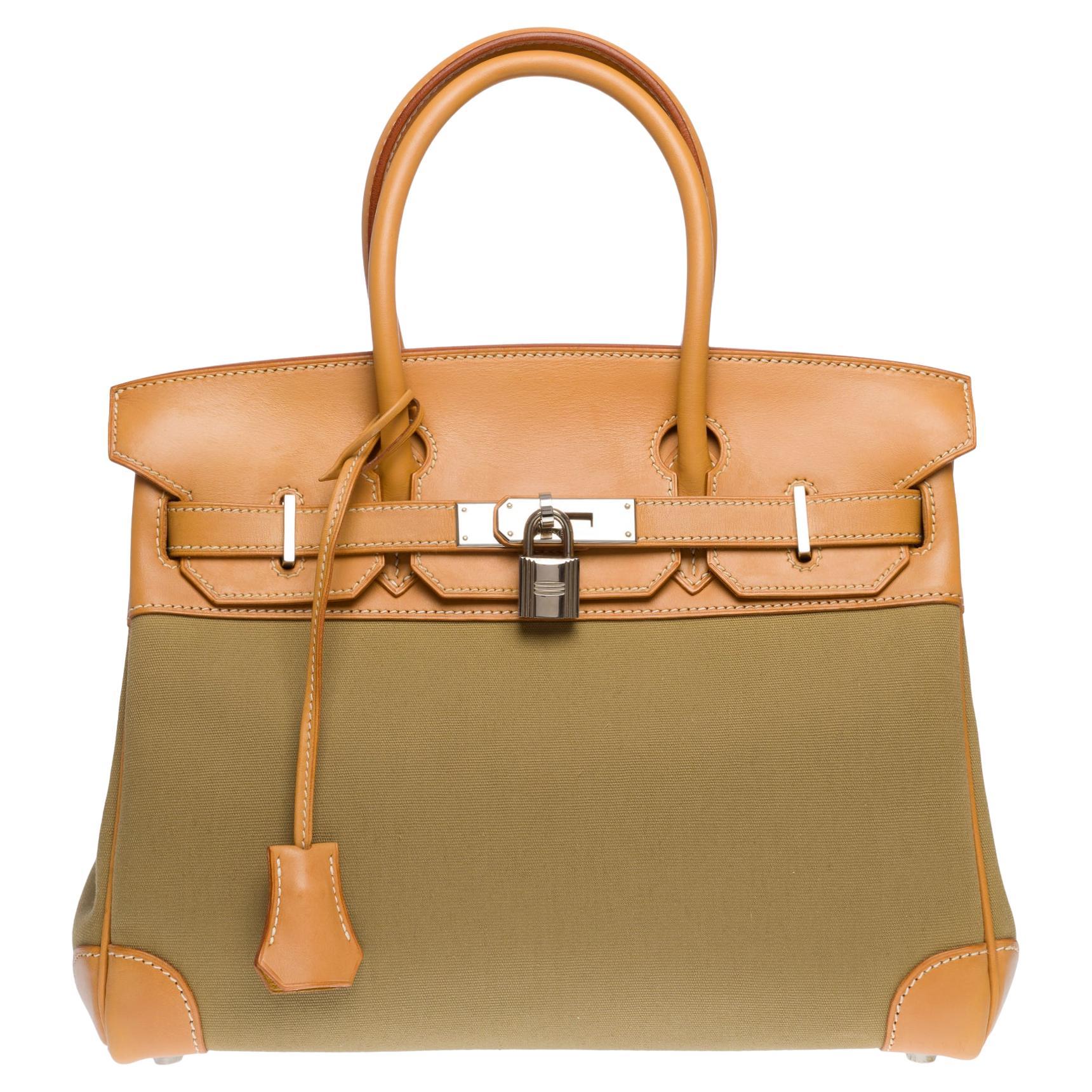 Rare Hermès Birkin 30 handbag in khaki canvas and natural calf leather, SHW