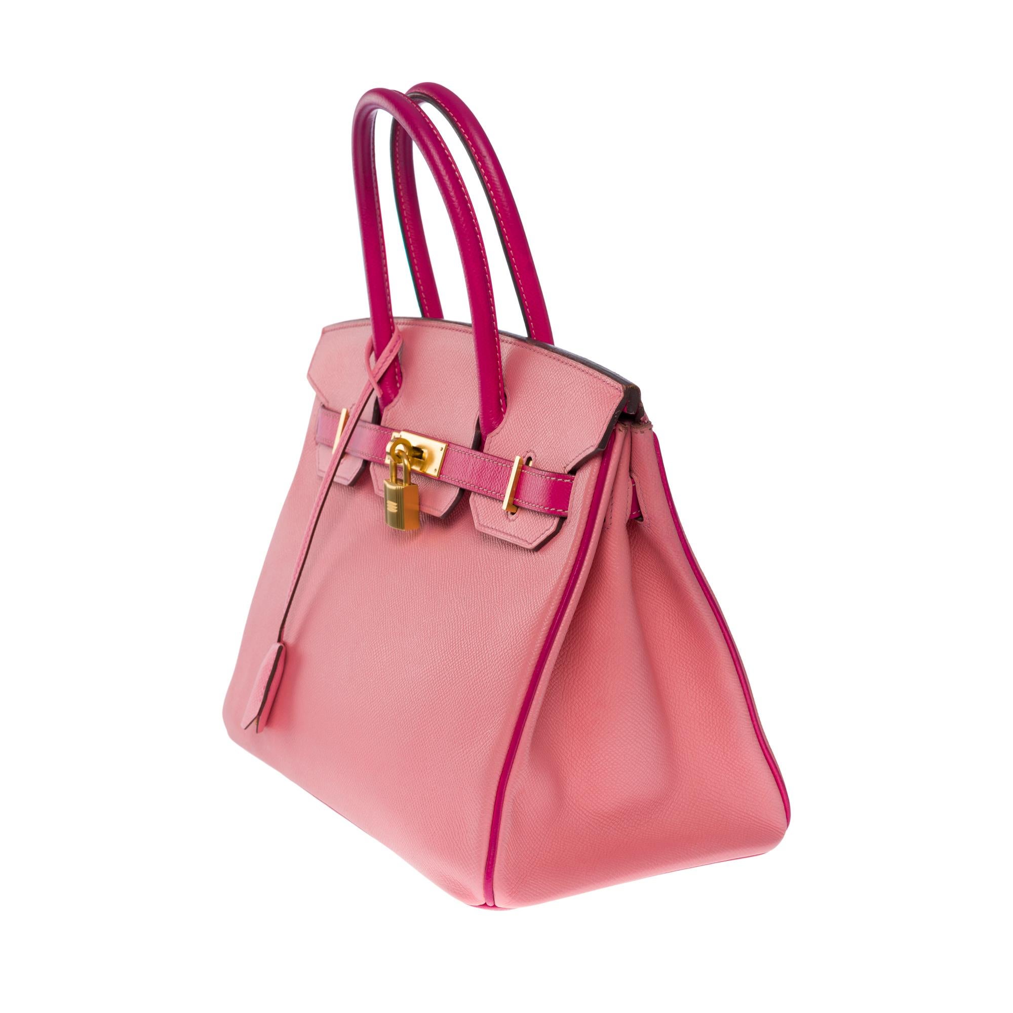 Rare Hermès Birkin 30 HSS Special Order handbag in Pink Epsom leather, BGHW In Good Condition In Paris, IDF
