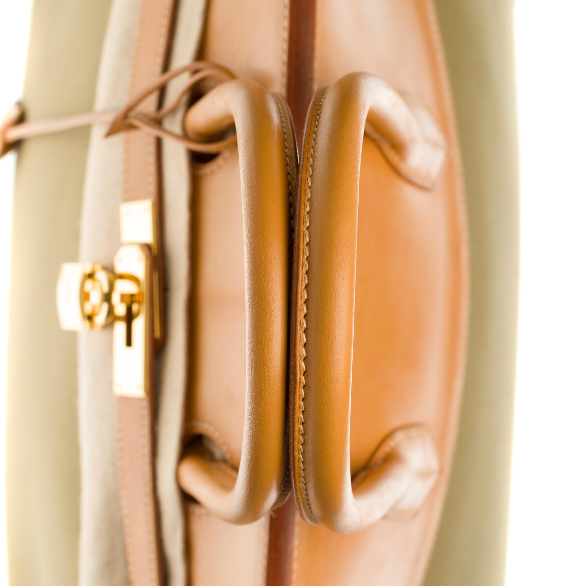 Rare Hermès Birkin 35 bi-material handbag in  khaki canvas and natural leather 2