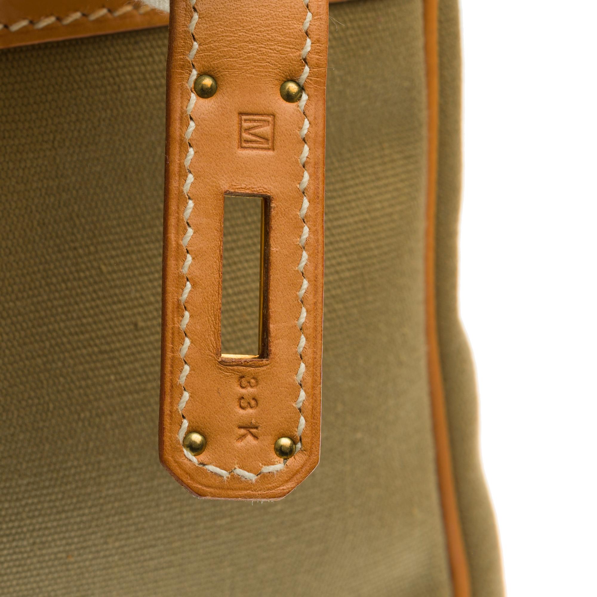 Rare Hermès Birkin 35 bi-material handbag in  khaki canvas and natural leather In Excellent Condition In Paris, IDF