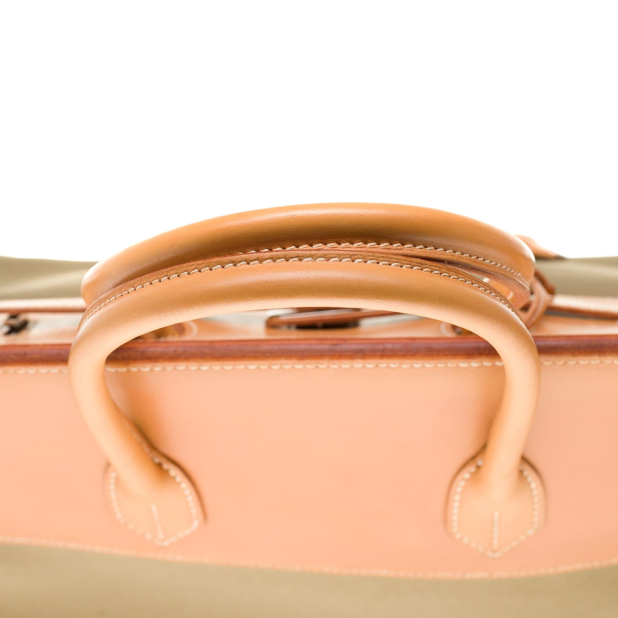 Rare Hermès Birkin 35 bi-material handbag in  khaki canvas and natural leather 1