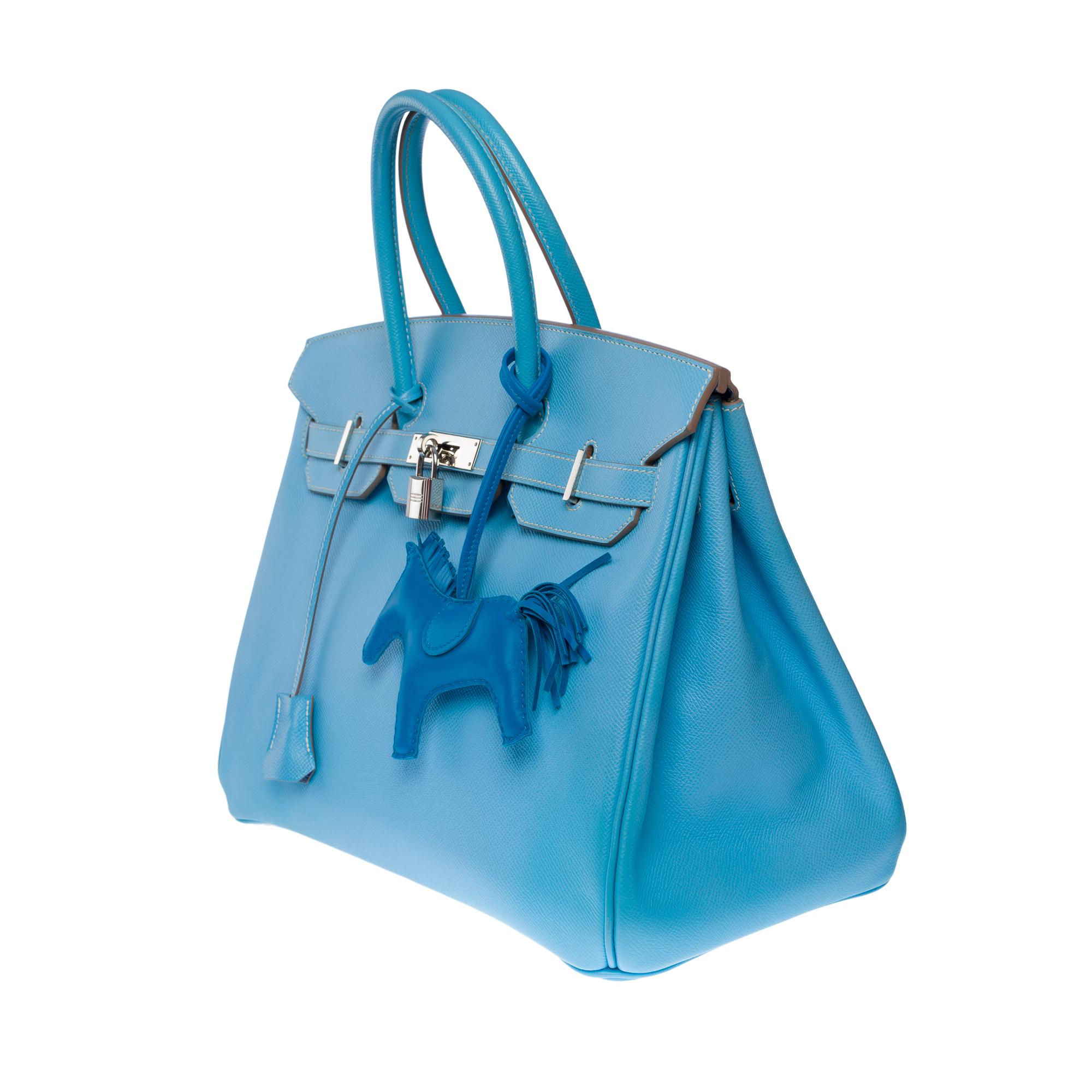 Rare Hermès Birkin 35 Candy handbag in Blue Celeste Epsom leather,  SHW In Excellent Condition In Paris, IDF