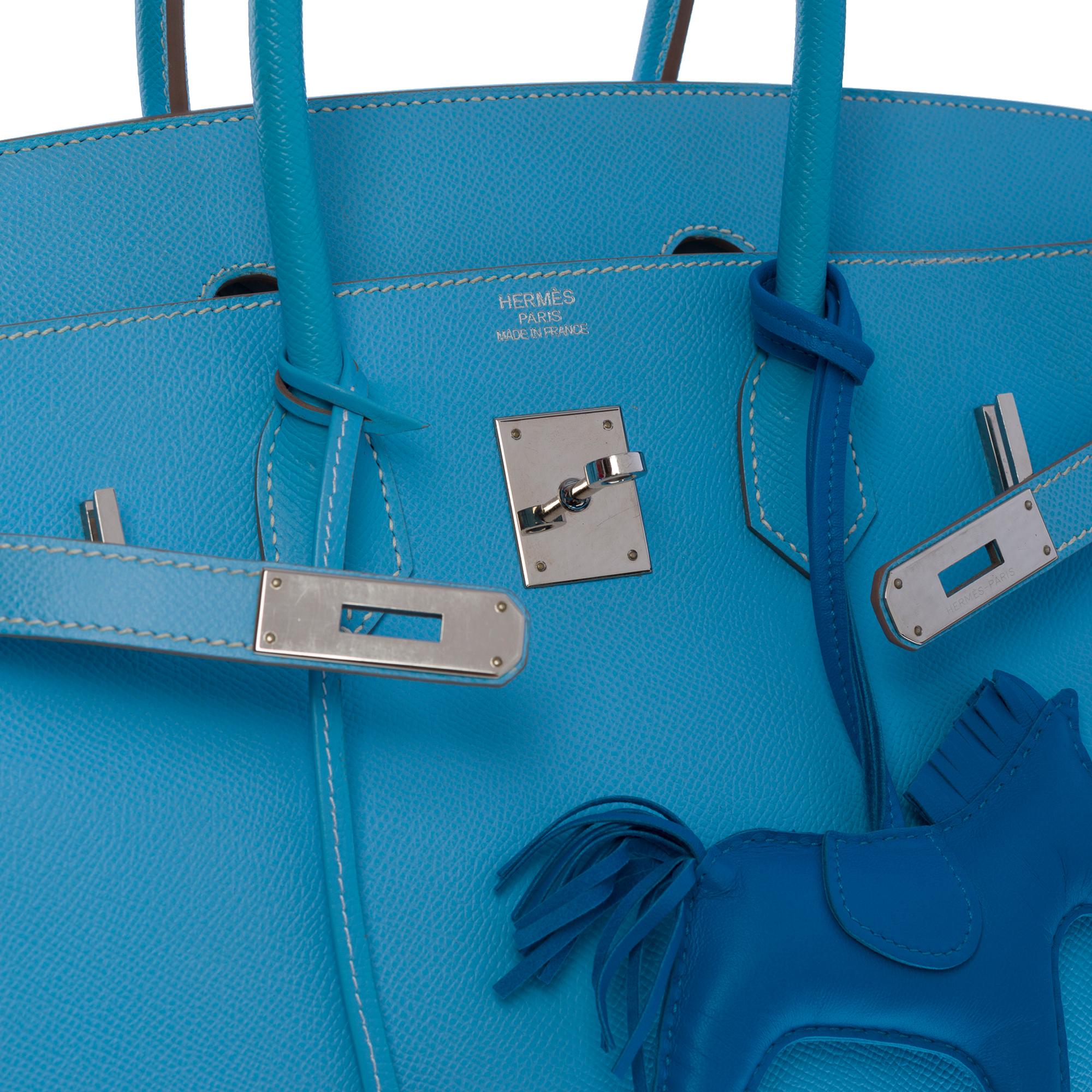 Rare Hermès Birkin 35 Candy handbag in Blue Celeste Epsom leather,  SHW 1