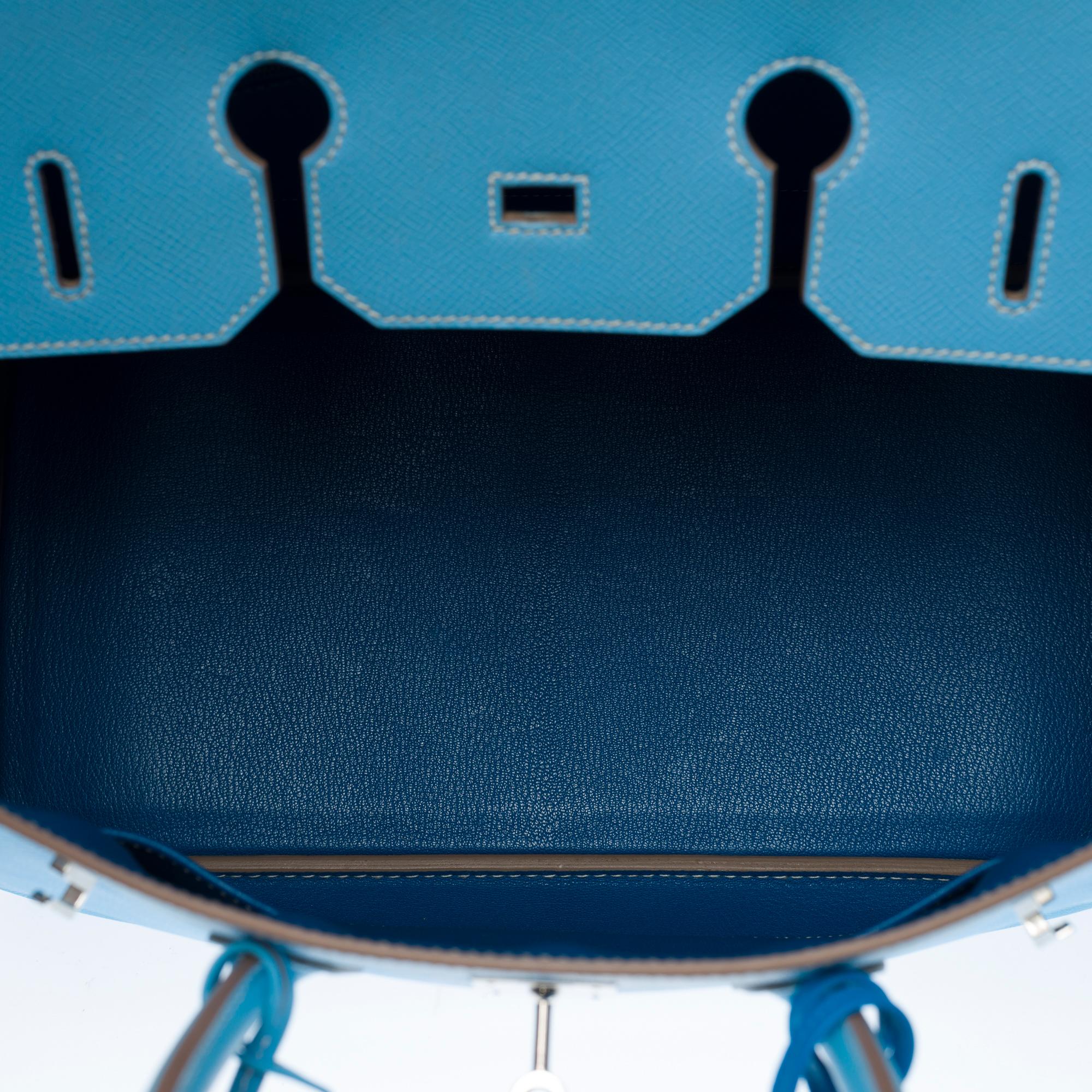 Rare Hermès Birkin 35 Candy handbag in Blue Celeste Epsom leather,  SHW 3