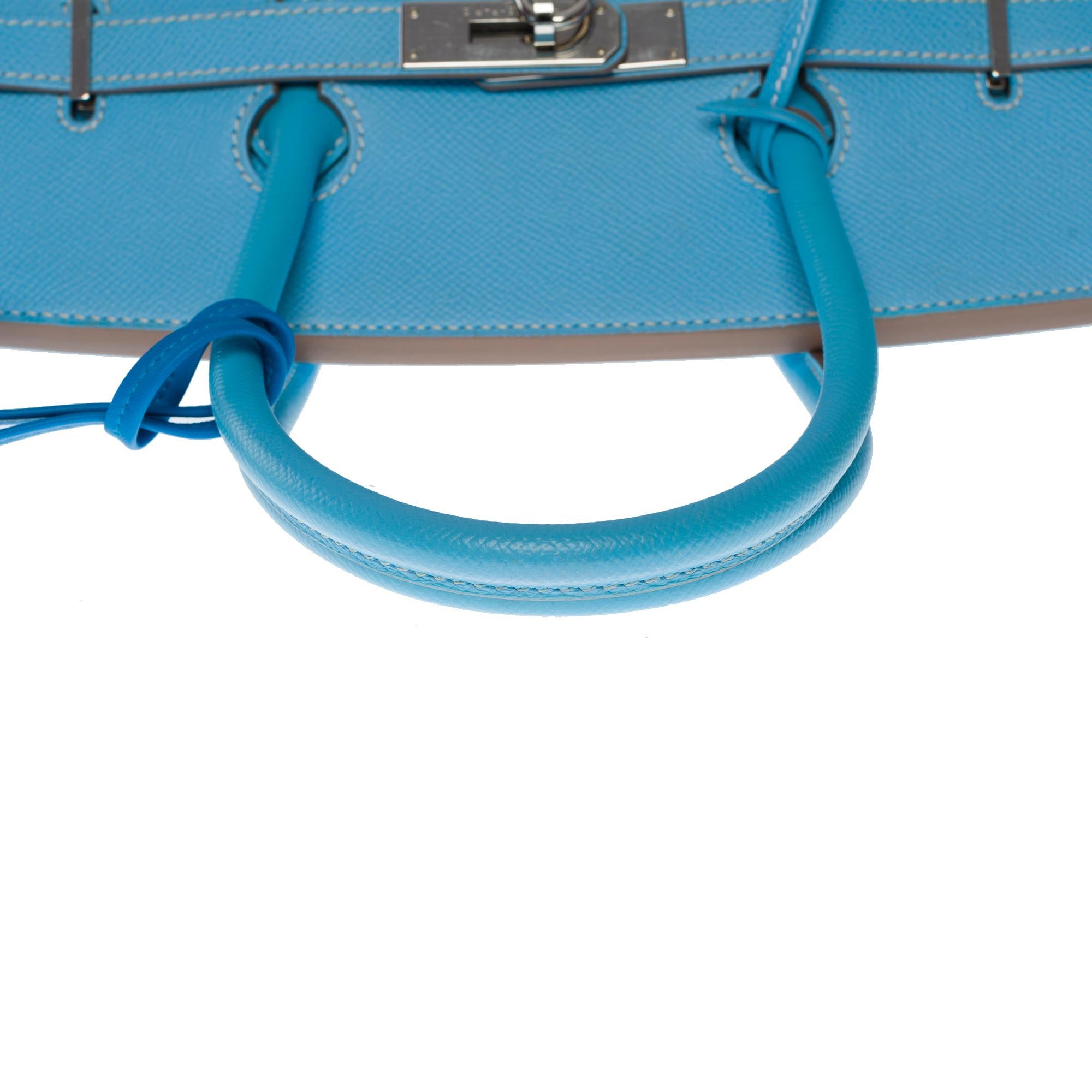 Rare Hermès Birkin 35 Candy handbag in Blue Celeste Epsom leather,  SHW 4