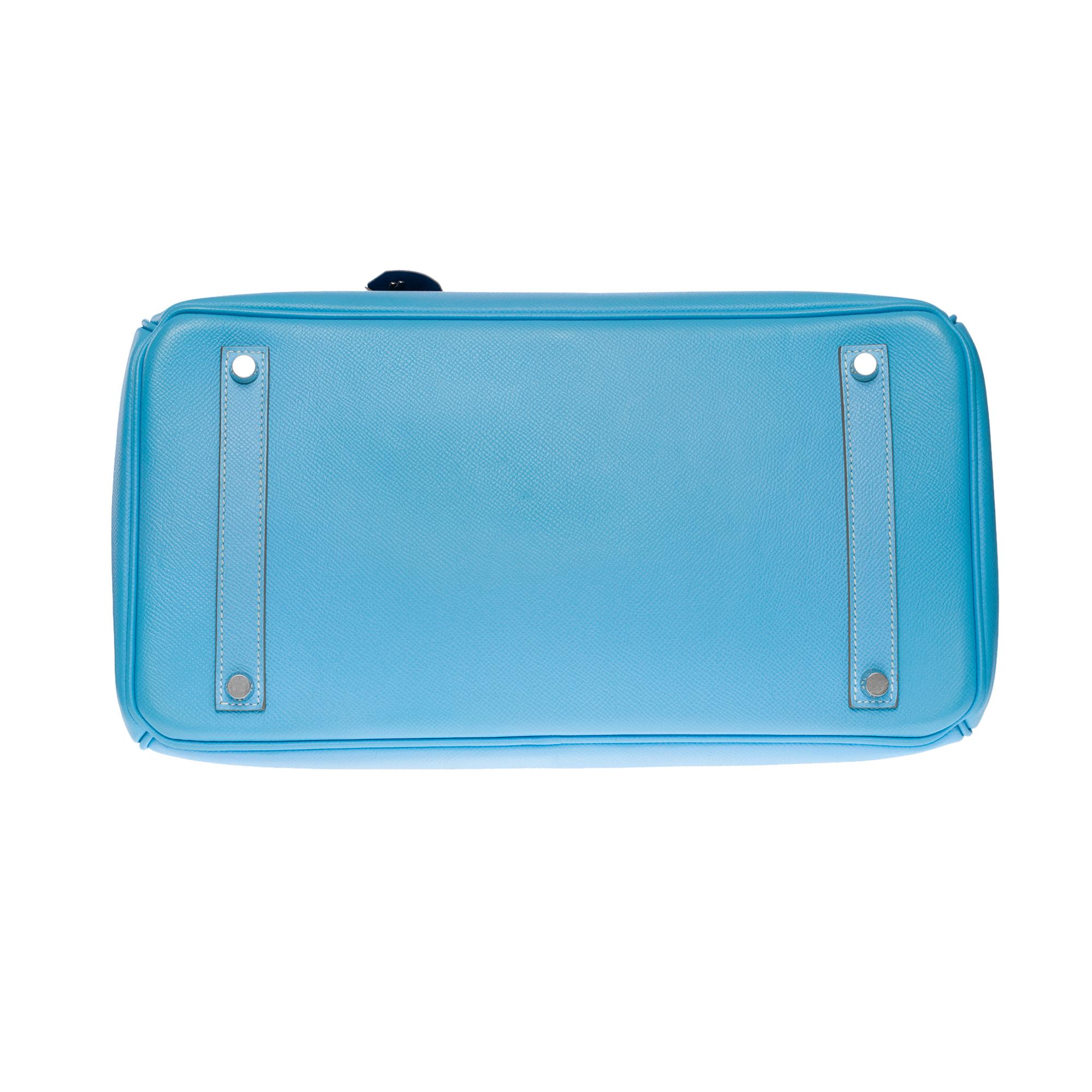 Rare Hermès Birkin 35 Candy handbag in Blue Celeste Epsom leather,  SHW 5