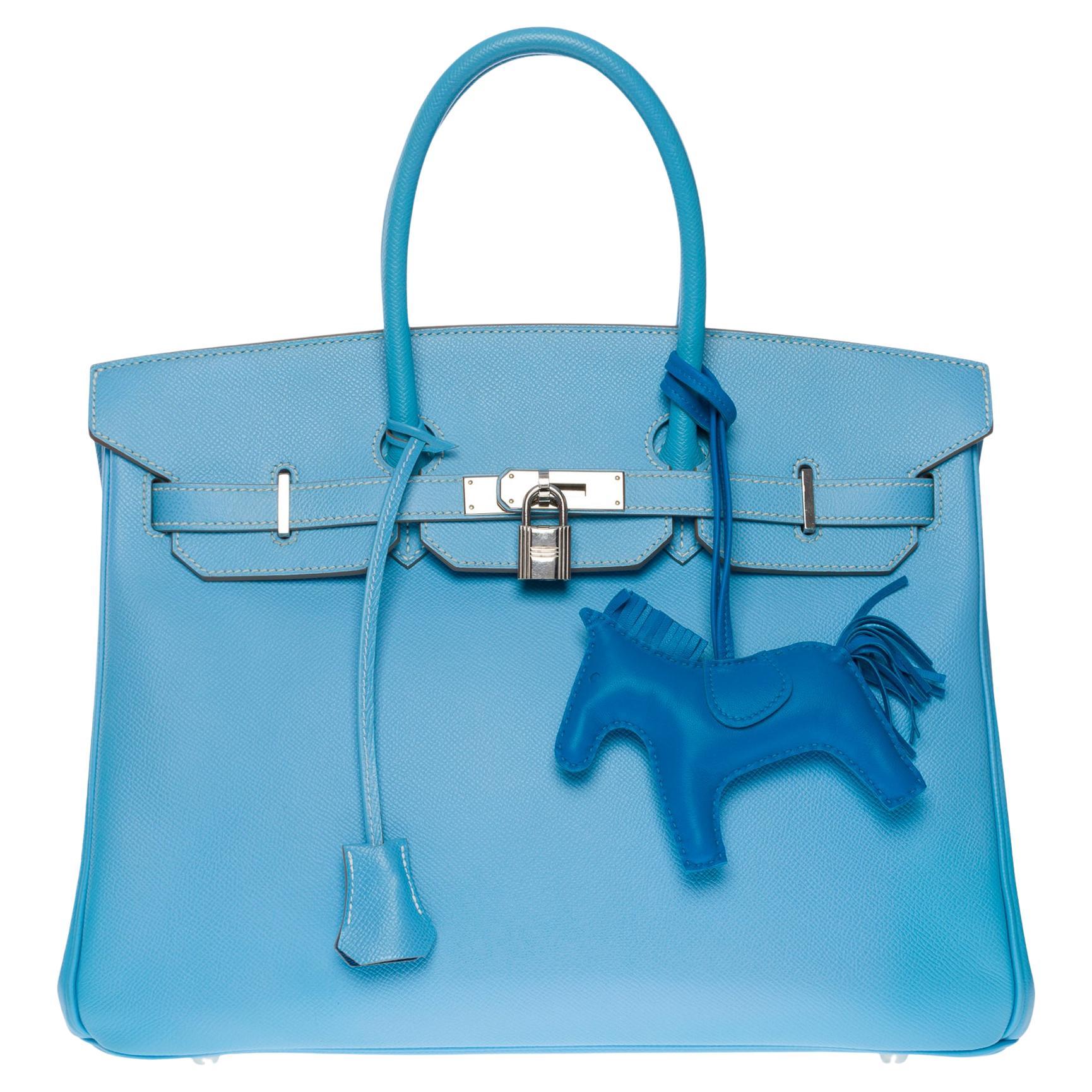 Rare Hermès Birkin 35 Candy handbag in Blue Celeste Epsom leather,  SHW