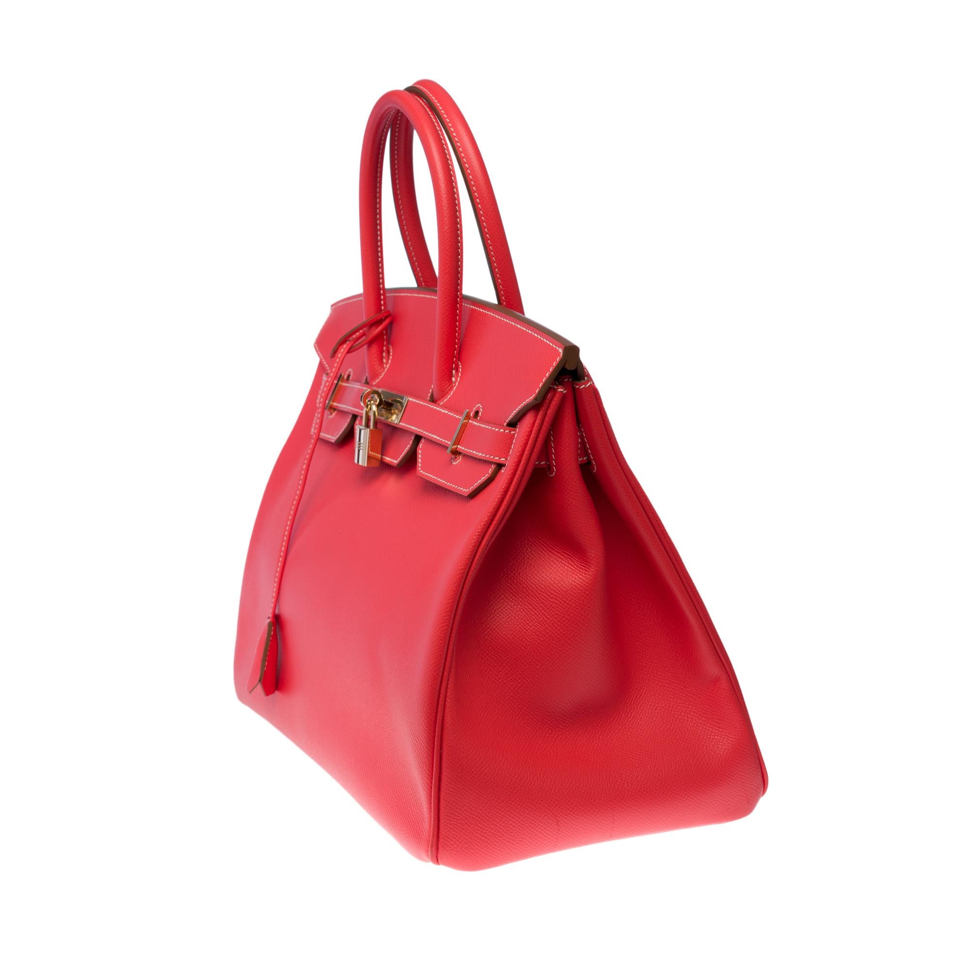 Red Rare Hermès Birkin 35 Candy handbag in Rose Jaïpur Epsom leather, Permabrass HW