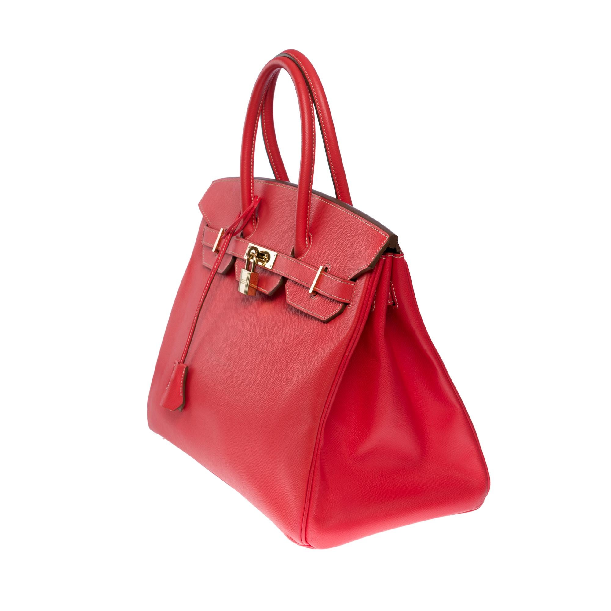Rouge Rare sac à main Hermès Birkin 35 Candy en cuir Epsom Rose Jaïpur, Permabrass HW en vente