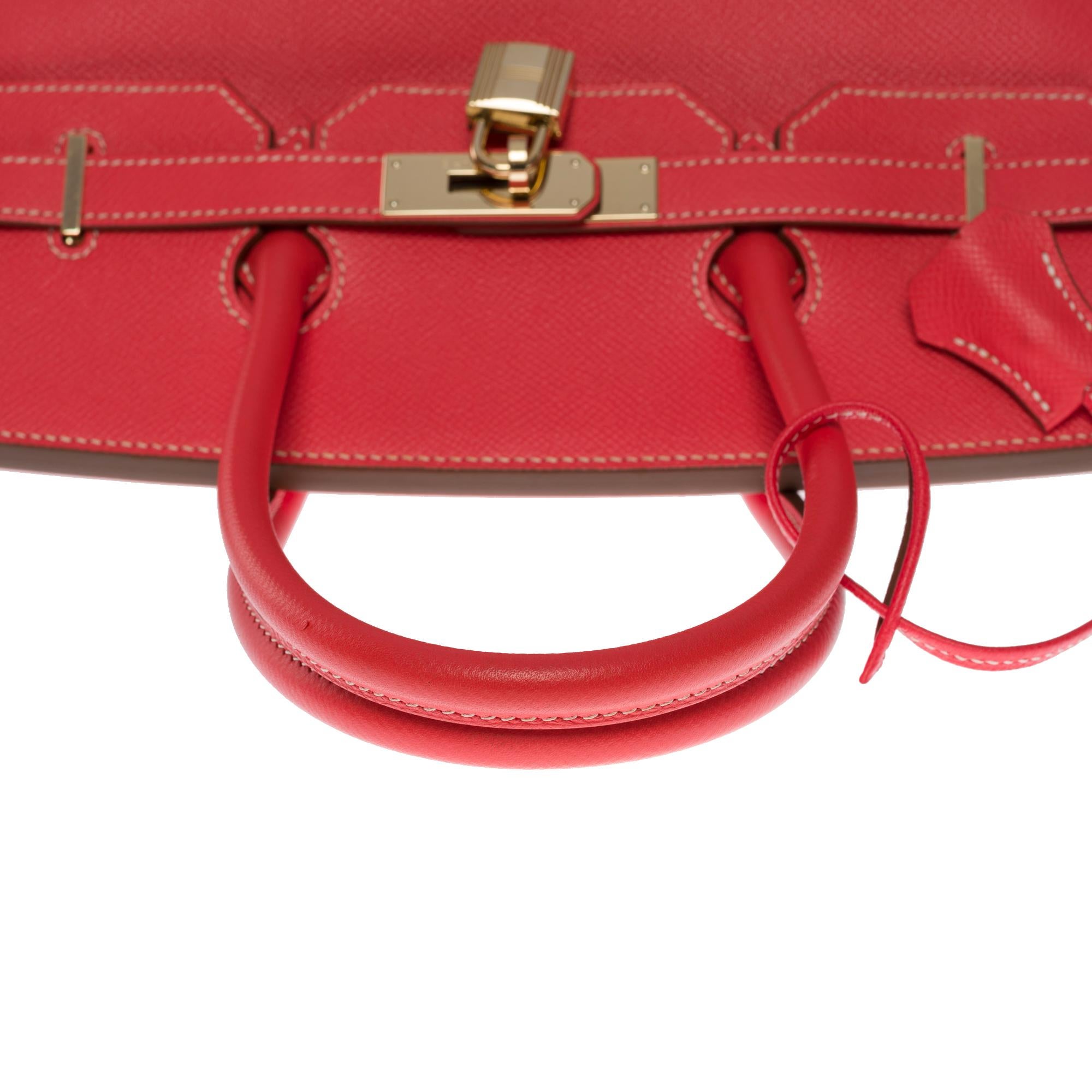 Rare sac à main Hermès Birkin 35 Candy en cuir Epsom Rose Jaïpur, Permabrass HW en vente 3