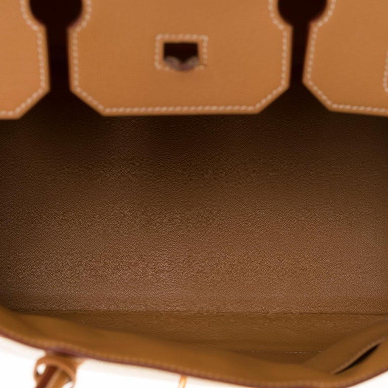 Hermes Brown/Beige Canvas And Box Calf Leather Gold Hardware Birkin 35 Bag  Hermes