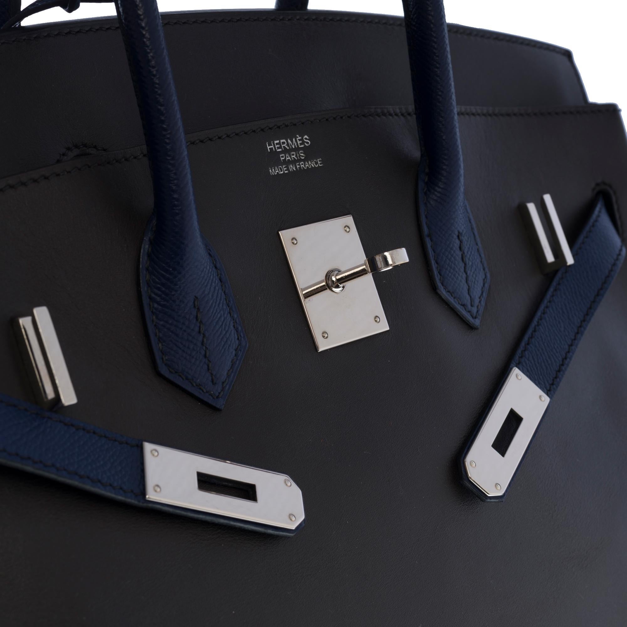 Women's or Men's Rare Hermès Birkin 35 handbag in brown swift/blue epsom/black togo leather, SHW!