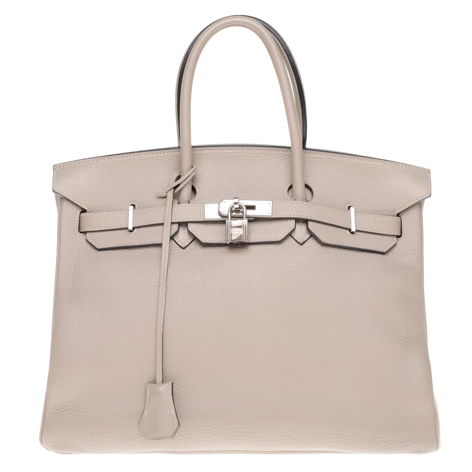 Rare Hermès Birkin 35 handbag in Togo Dove Grey leather, Silver hardware !