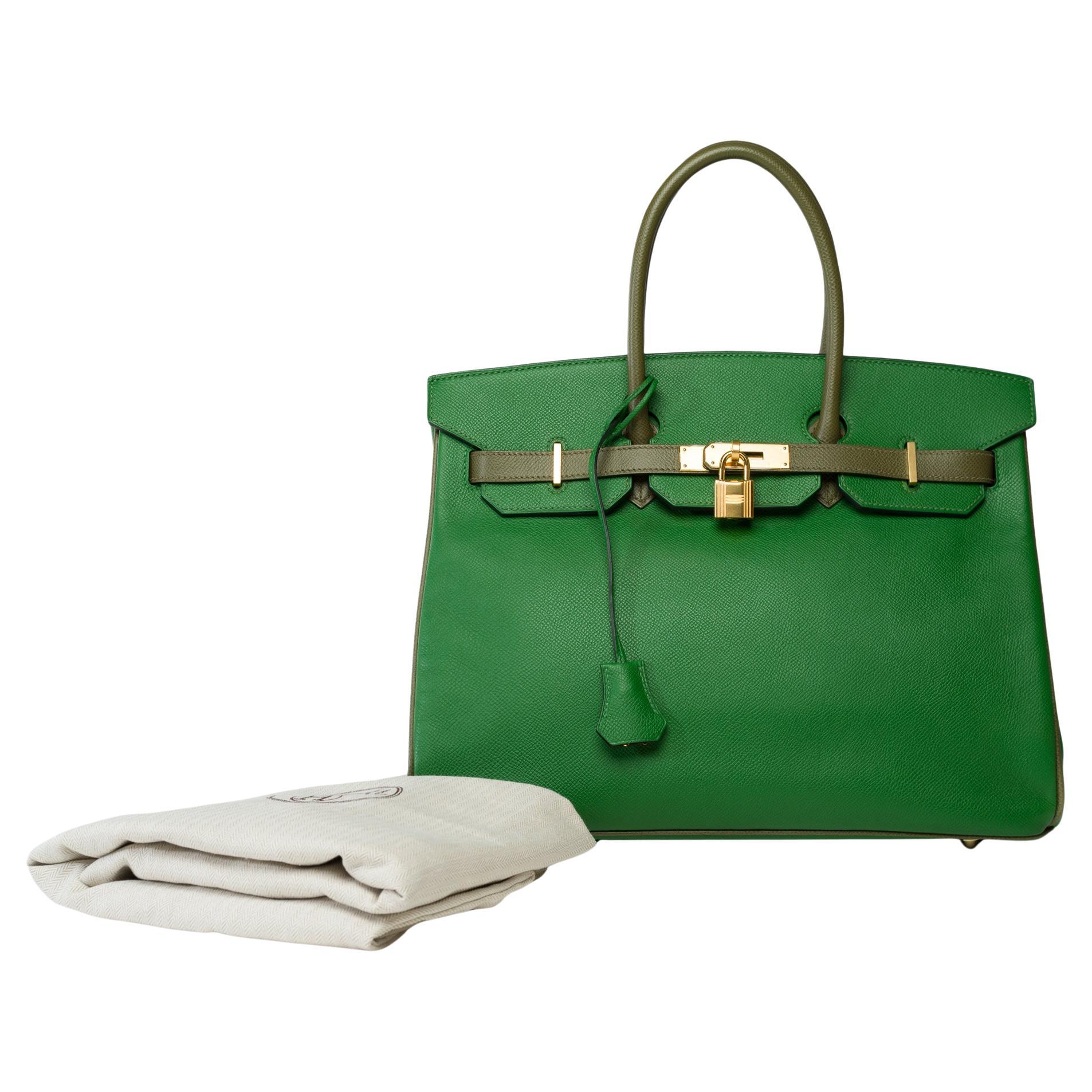 Extraordinary​ ​and​ ​Rare​ ​Hermes​ ​Birkin​ ​35​ ​Special​ ​Order​ ​(HSS)​ ​handbag​ ​in​ ​Vert​ ​Bamboo​ ​and​ ​Vert​ ​Anglais​ ​epsom​ ​calf​ ​leather​ ​,​ ​gold​ ​plated​ ​metal​ ​trim,​ ​double​ ​handle​ ​in​ ​green​ ​leather​ ​allowing​ ​a​