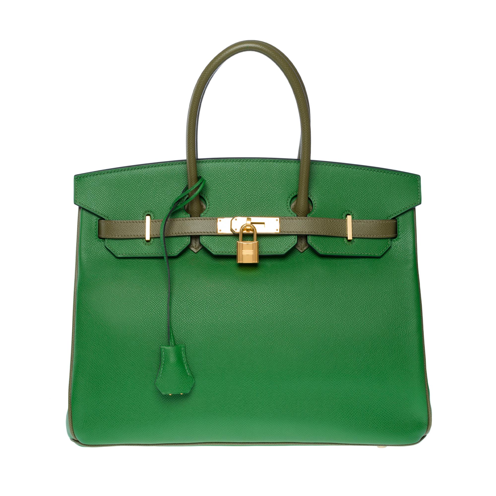 Rare Hermès Birkin 35 HSS handbag in Bamboo & Anglais Green epsom leather, GHW In Excellent Condition In Paris, IDF