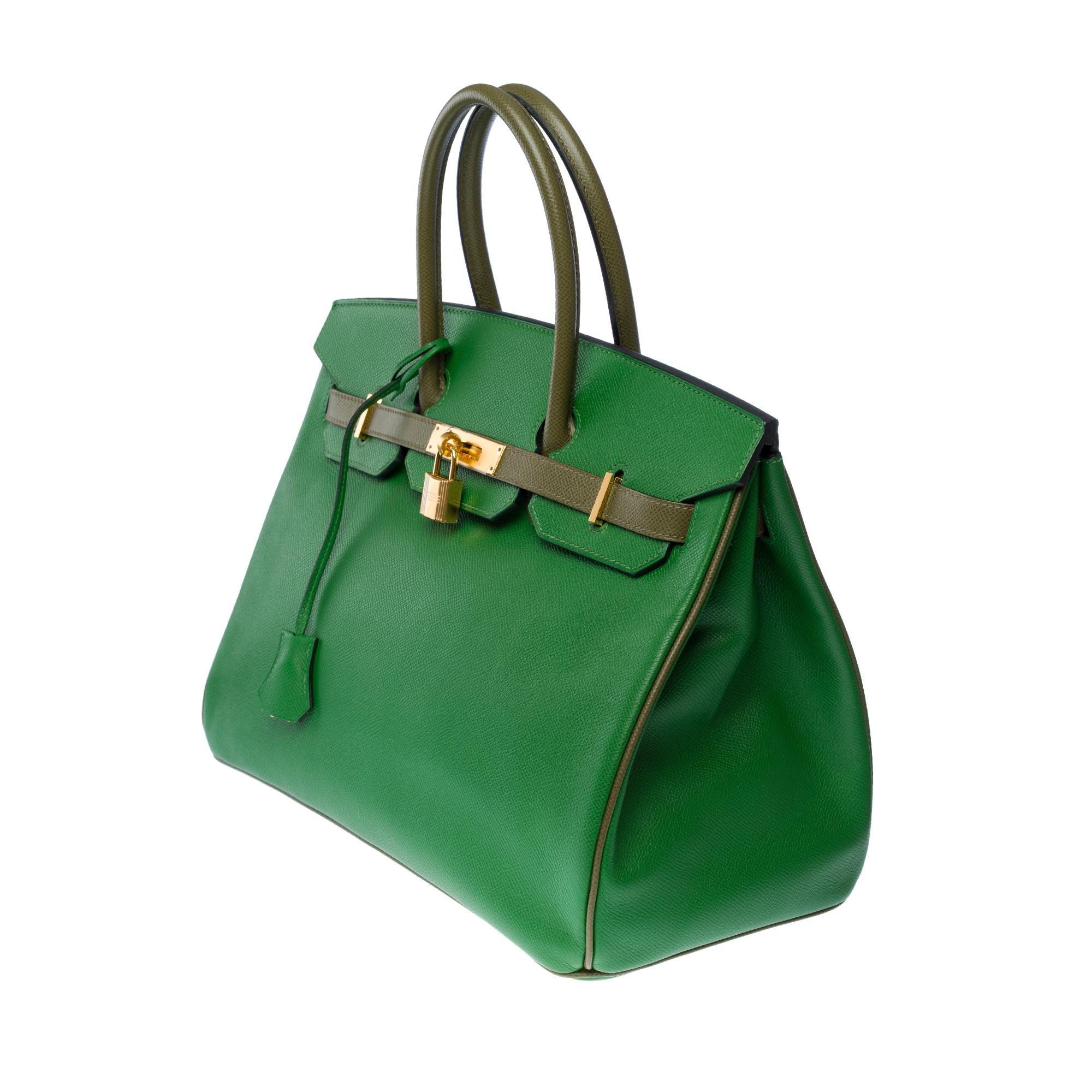 Rare Hermès Birkin 35 HSS handbag in Bamboo & Anglais Green epsom leather, GHW 1