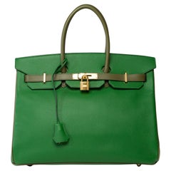 Rare Hermès Birkin 35 HSS handbag in Bamboo & Anglais Green epsom leather, GHW