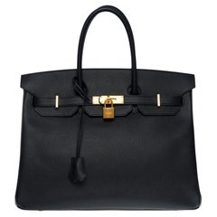 Rare sac à main Hermès Birkin 35 HSS (Special Order) en cuir d'epsom noir, BGHW