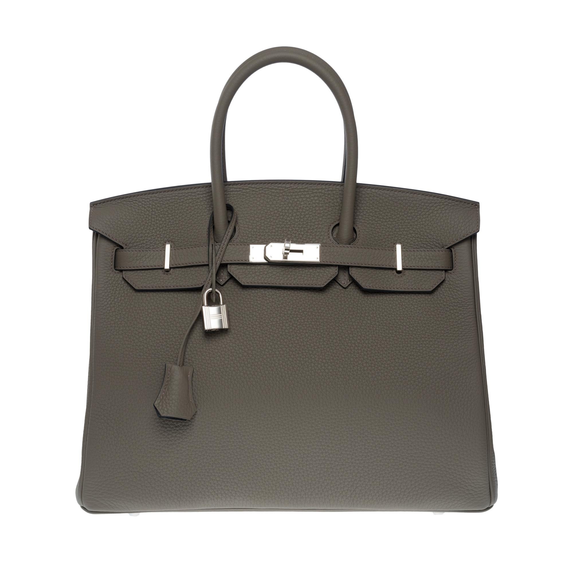 Rare sac à main Hermès Birkin 35 HSS (Special Order) en cuir Etain Togo, SHW Neuf à Paris, IDF