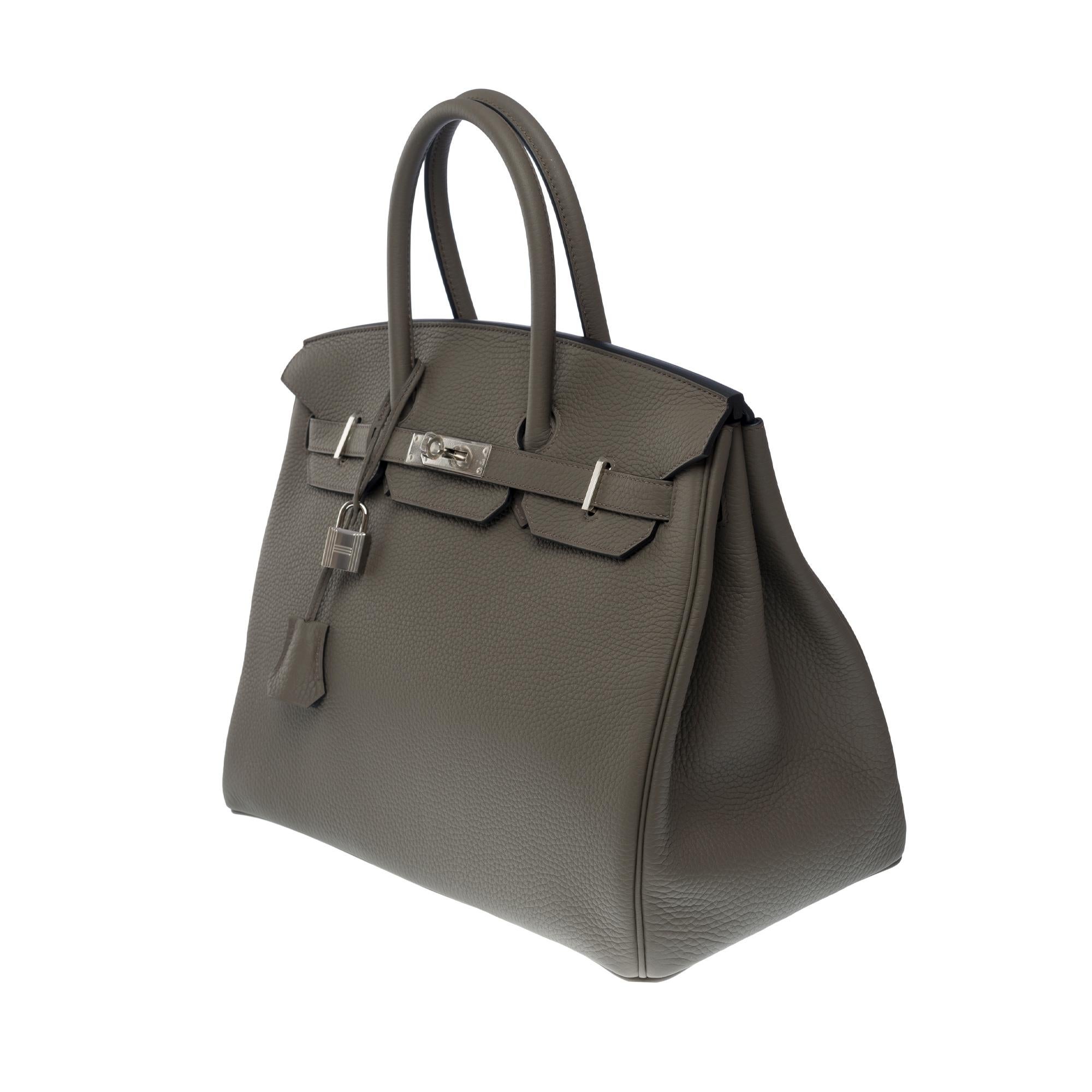 Rare sac à main Hermès Birkin 35 HSS (Special Order) en cuir Etain Togo, SHW 1