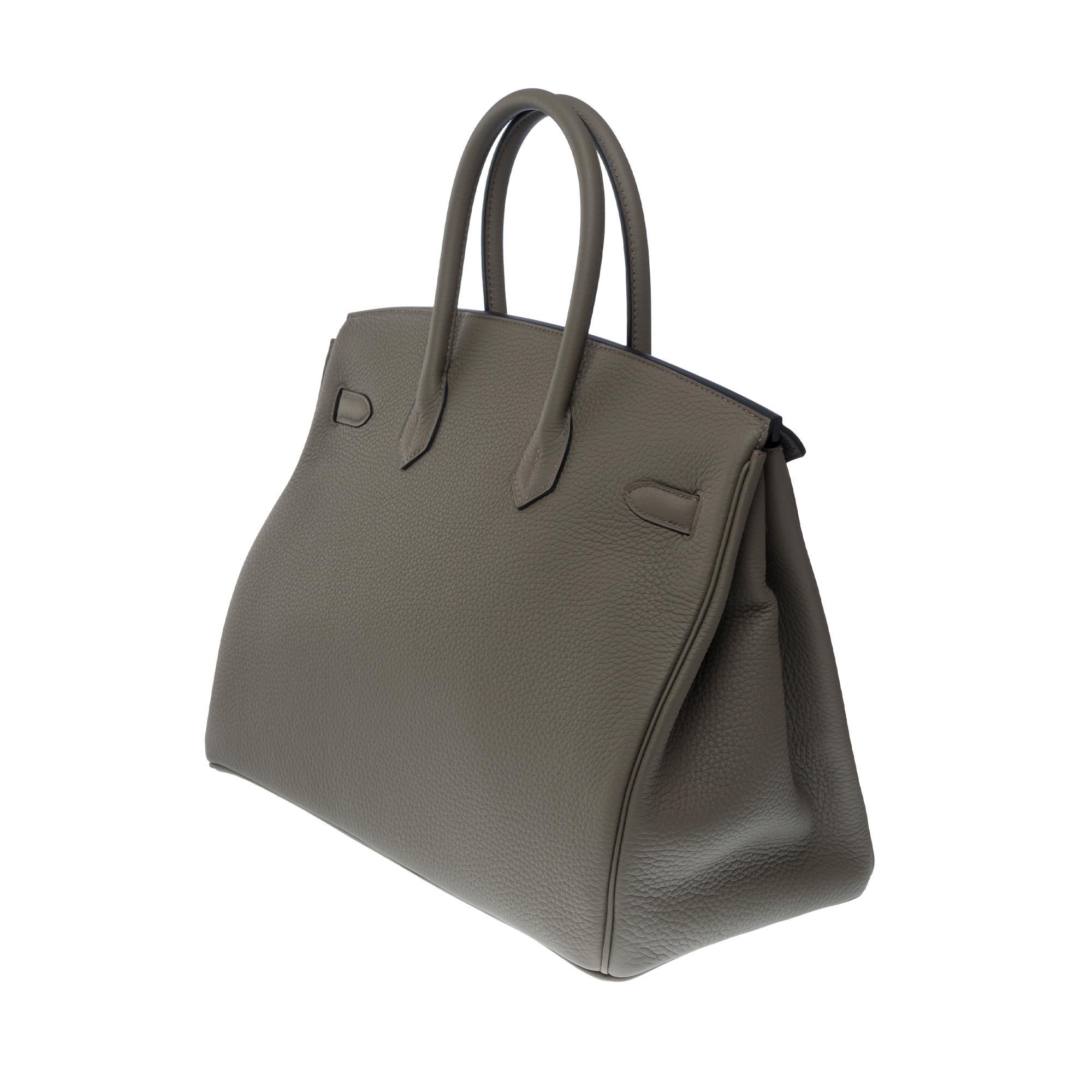 Rare sac à main Hermès Birkin 35 HSS (Special Order) en cuir Etain Togo, SHW 2