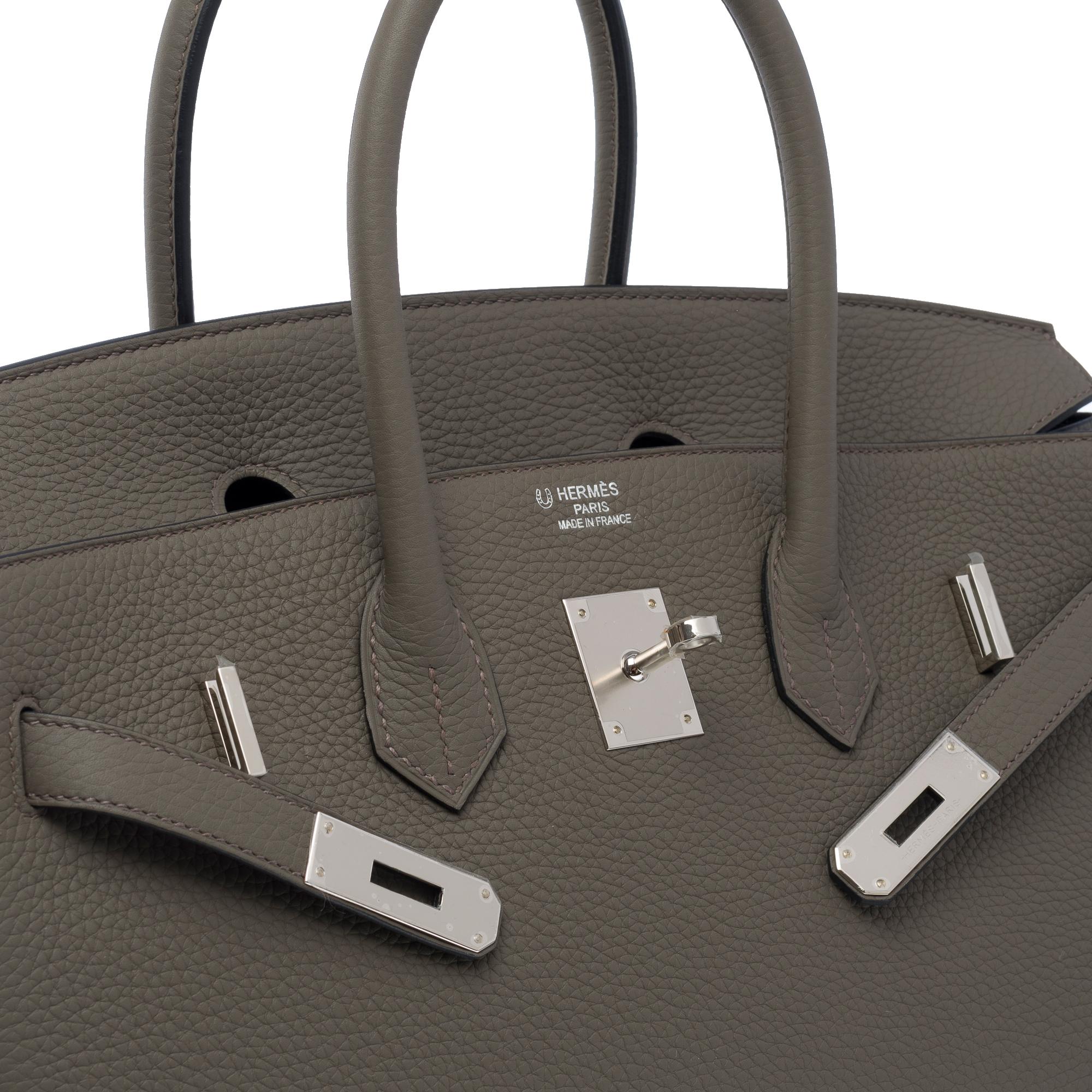 Rare sac à main Hermès Birkin 35 HSS (Special Order) en cuir Etain Togo, SHW 3