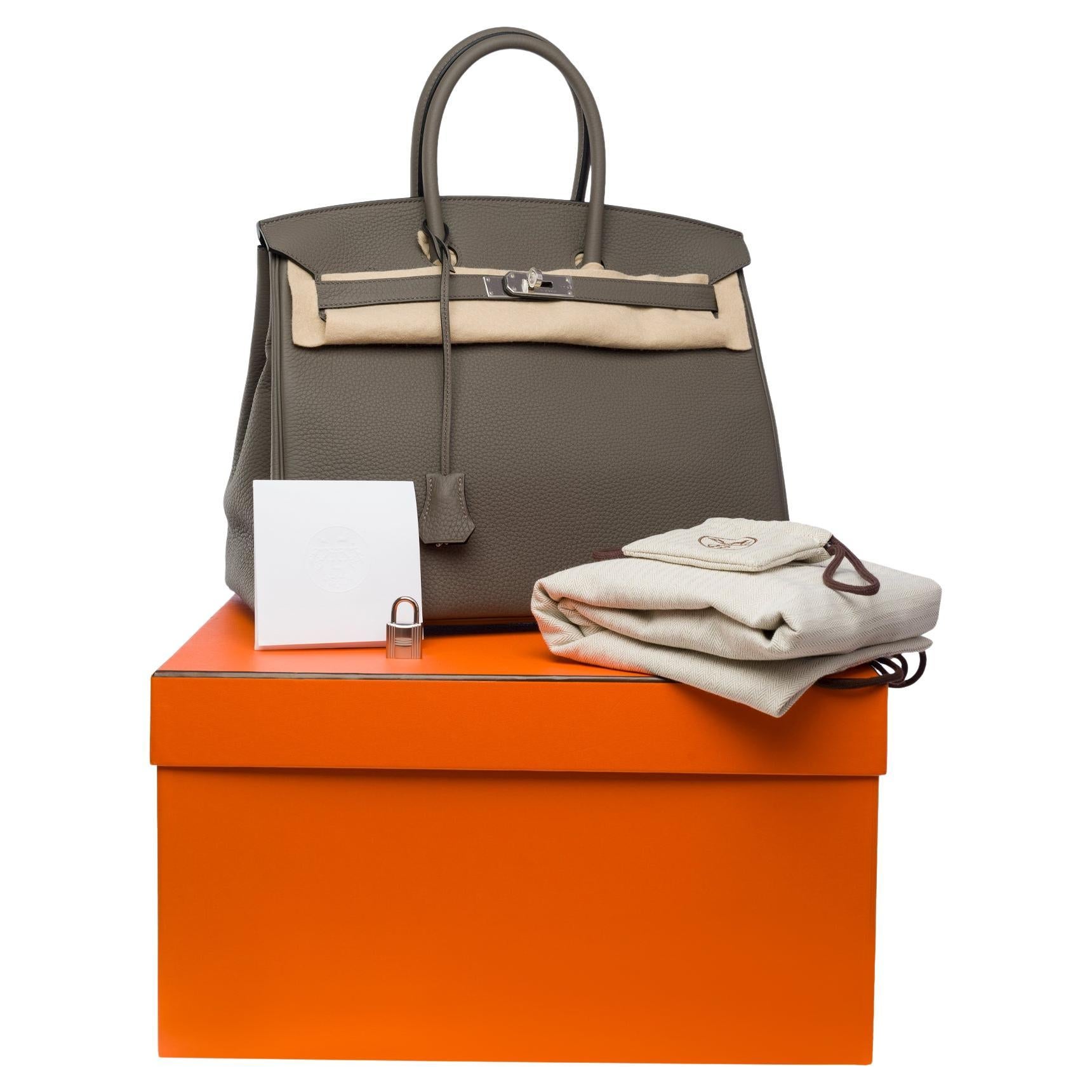 Rare sac à main Hermès Birkin 35 HSS (Special Order) en cuir Etain Togo, SHW
