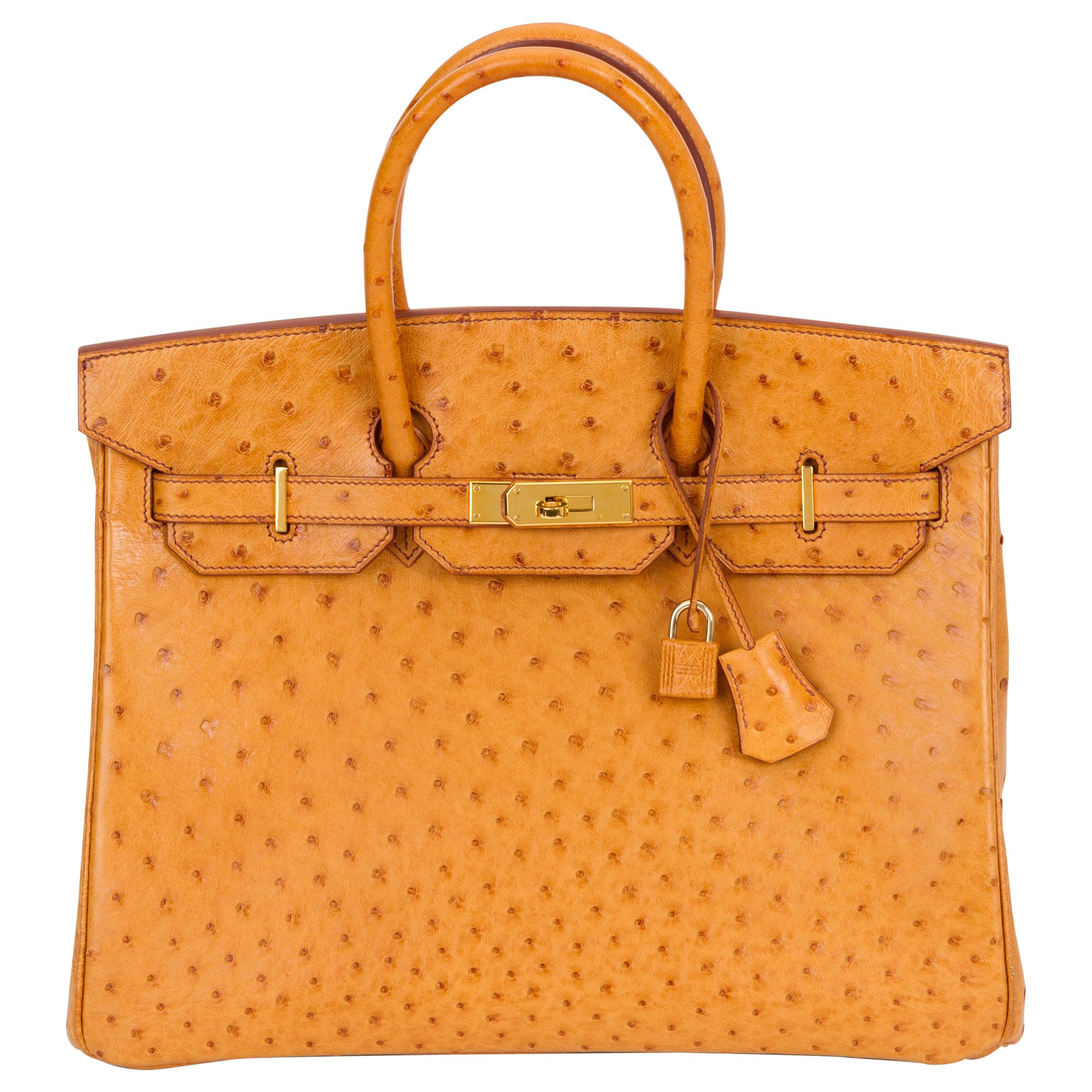 Rare Hermes Birkin 35 Ostrich Sable Gold Bag