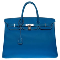 Rare Hermès Birkin 40 ""Eclat"" édition limitée bicolore en cuir Bleu&Blanc, PHW