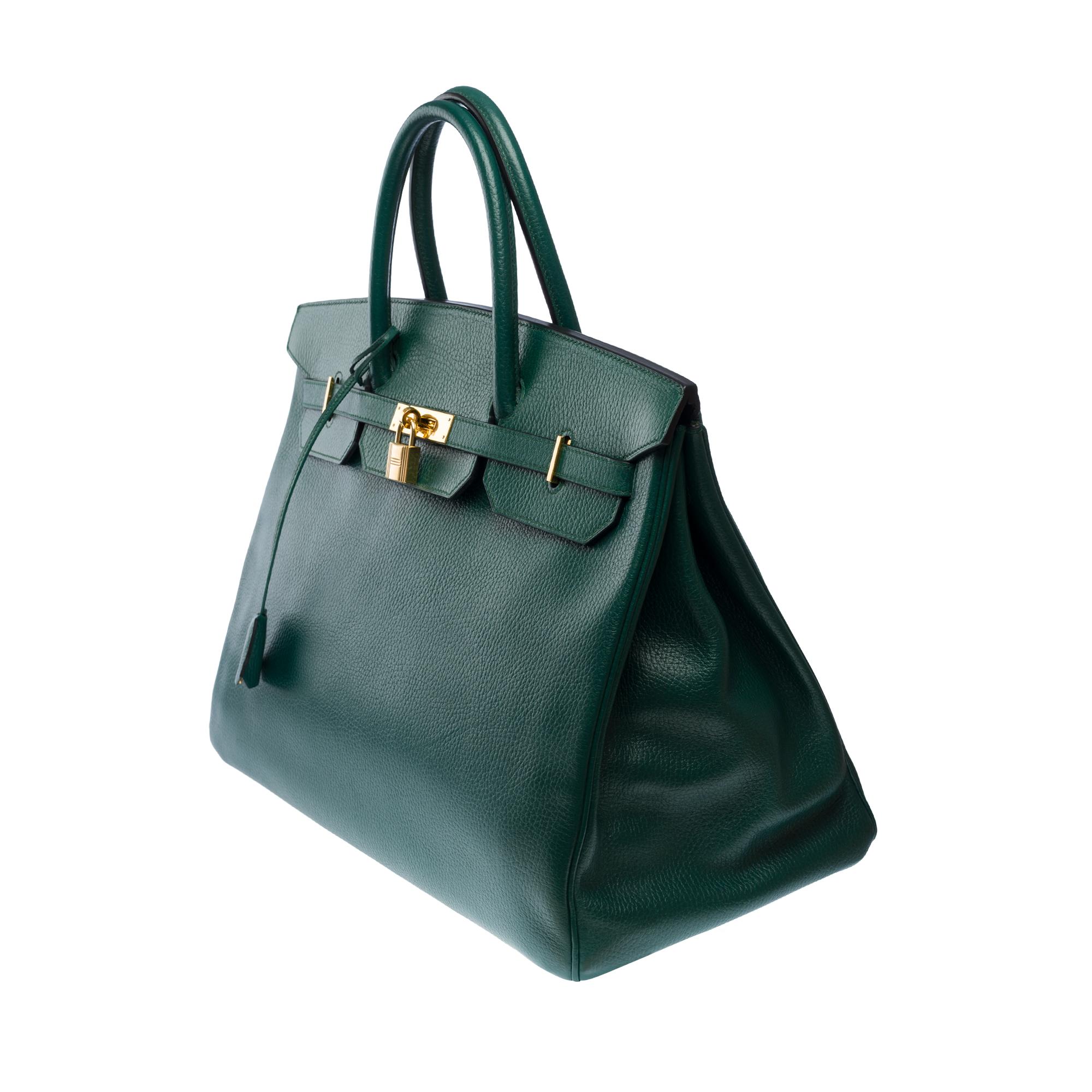 Rare Hermes Birkin 40 handbag in Emerald Green Ardennes Calf leather, GHW In Good Condition In Paris, IDF