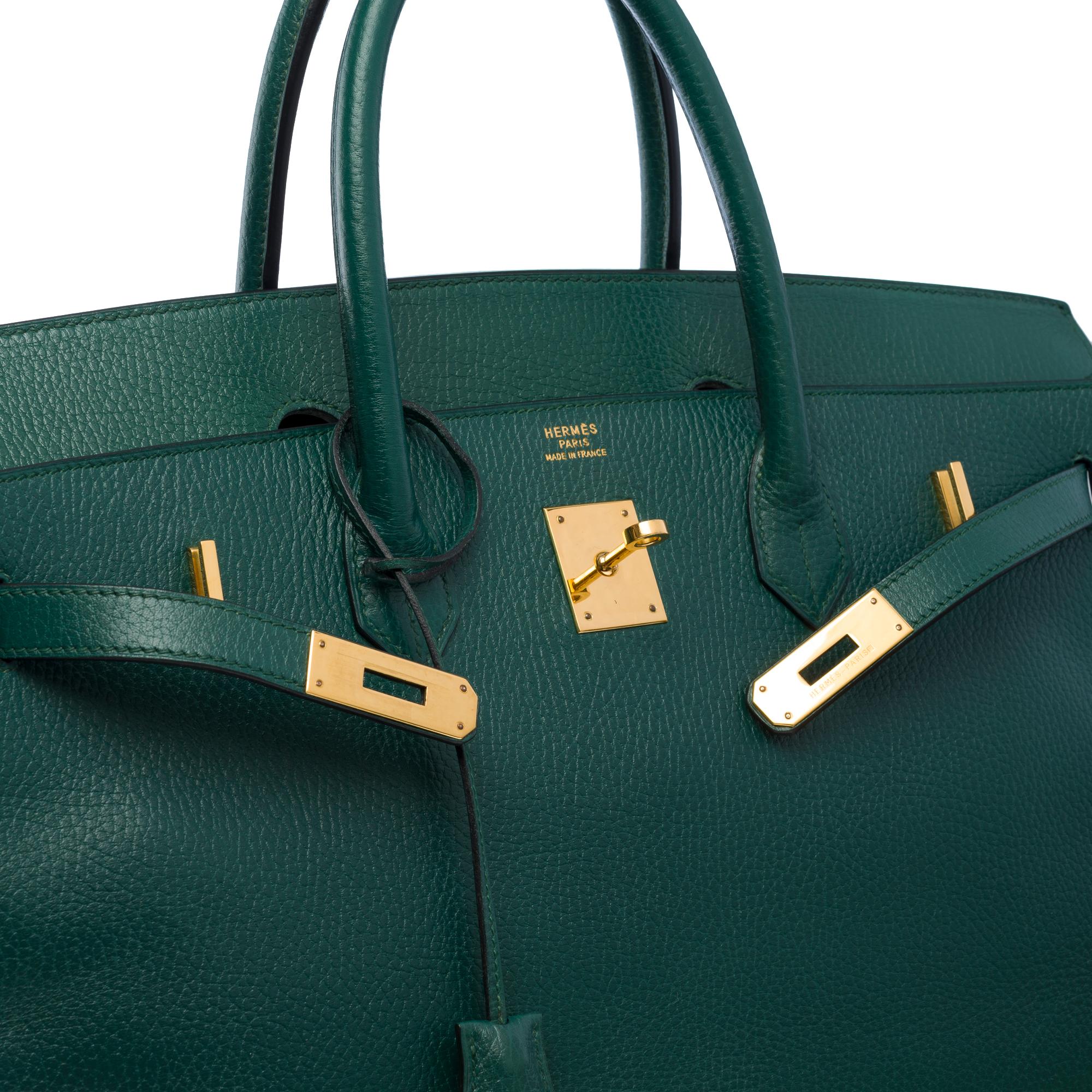 Rare Hermes Birkin 40 handbag in Emerald Green Ardennes Calf leather, GHW 1