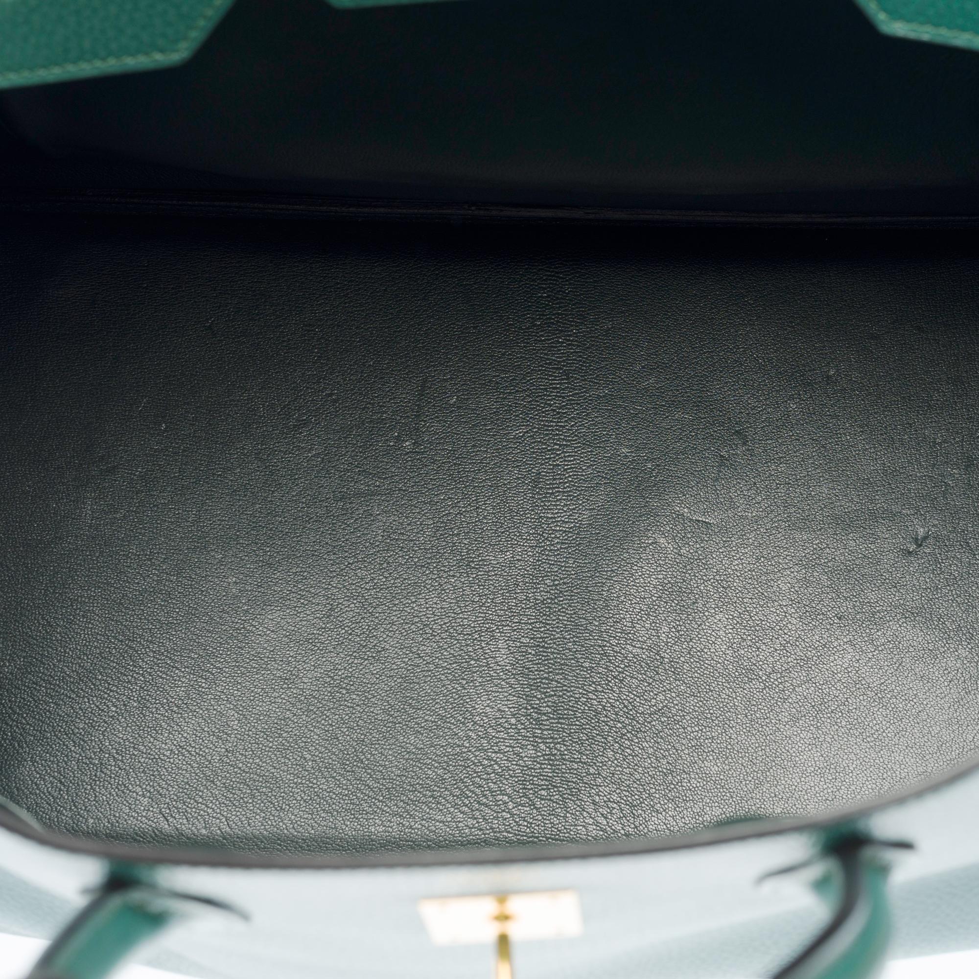 Rare Hermes Birkin 40 handbag in Emerald Green Ardennes Calf leather, GHW 3