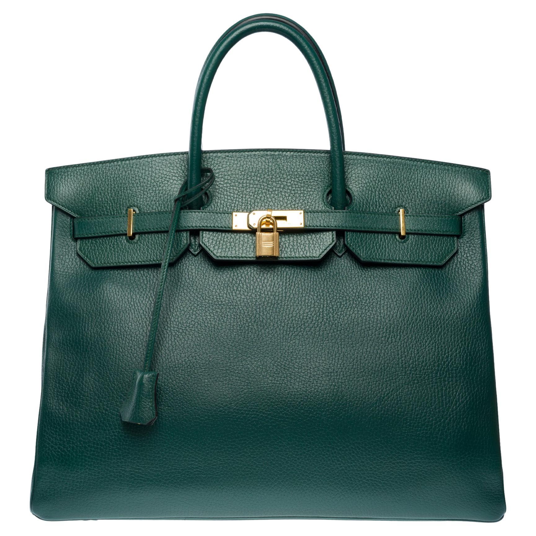 Rare Hermes Birkin 40 handbag in Emerald Green Ardennes Calf leather, GHW