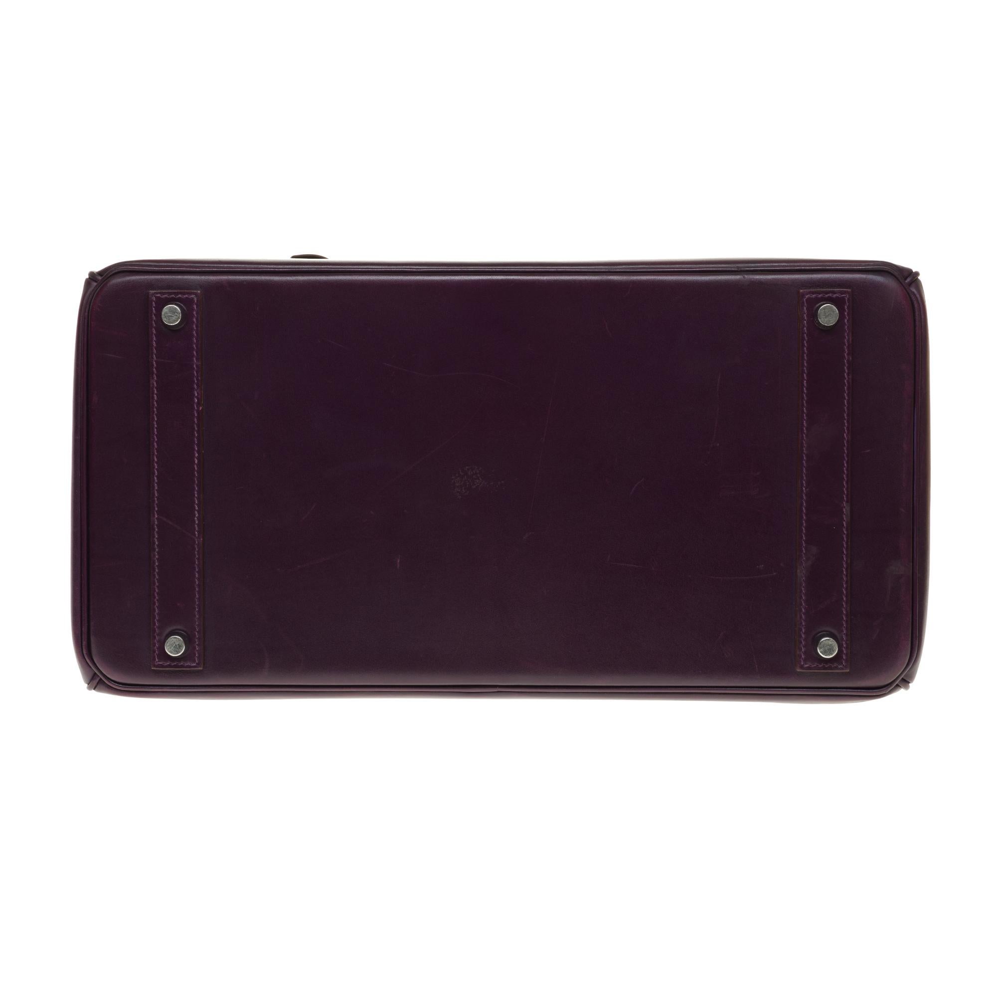 Rare Hermes Birkin 40 handbag in purple Box calfskin and brushed silver hardware 5