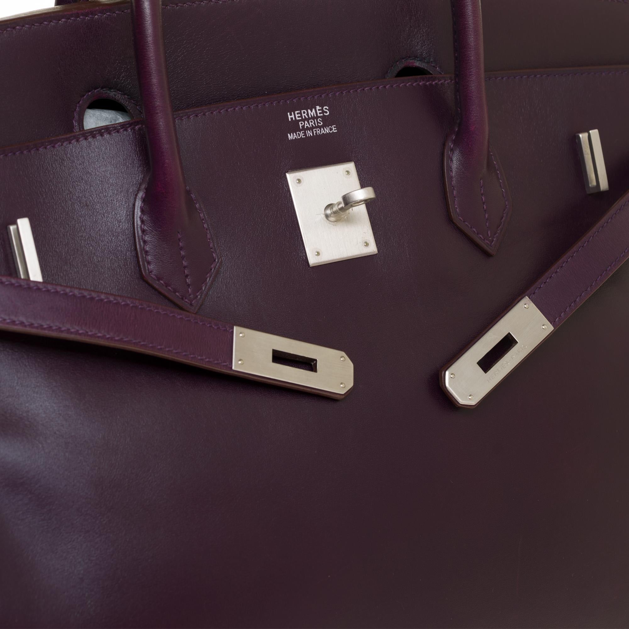 Women's or Men's Rare Hermes Birkin 40 handbag in purple Box calfskin and brushed silver hardware