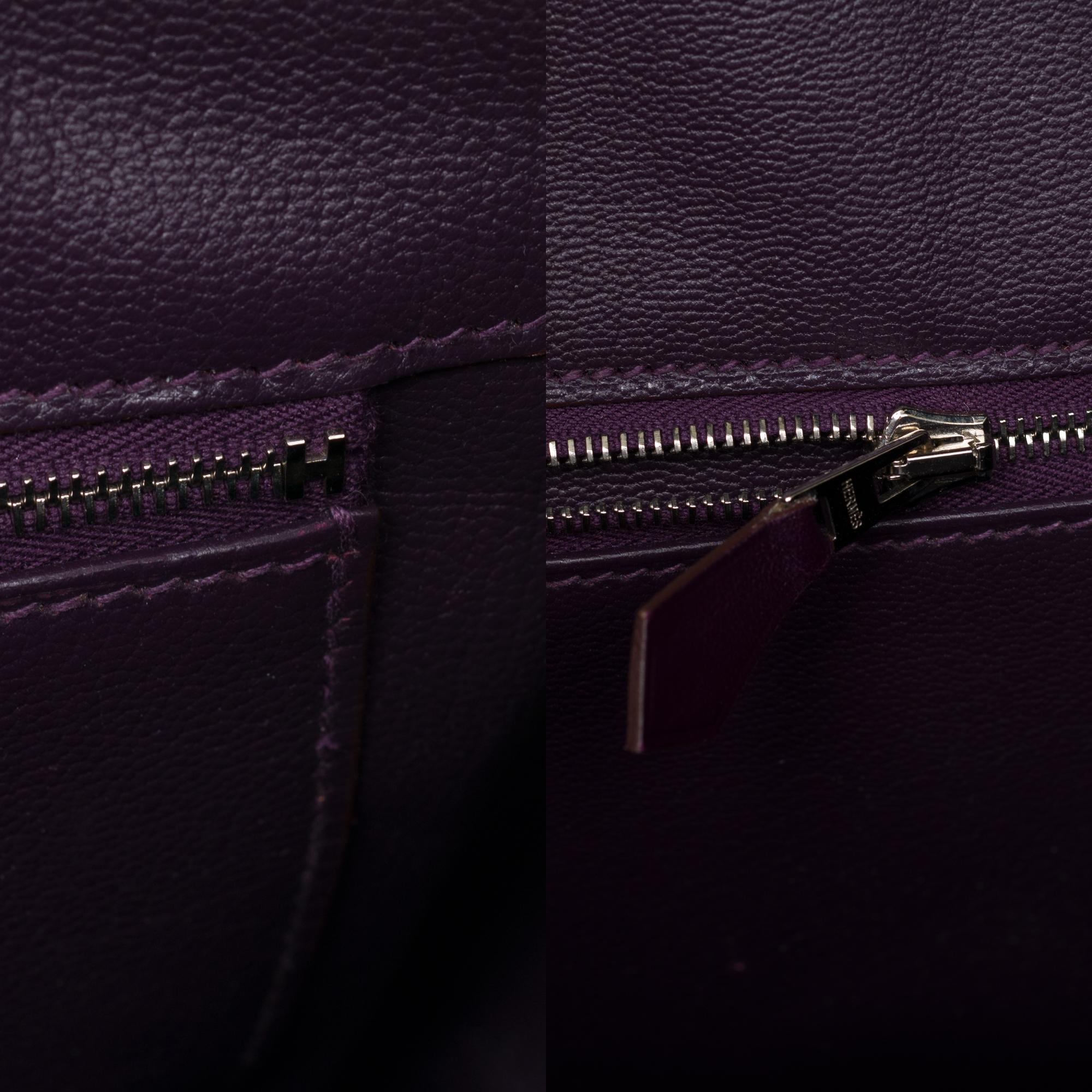 Rare Hermes Birkin 40 handbag in purple Box calfskin and brushed silver hardware 2