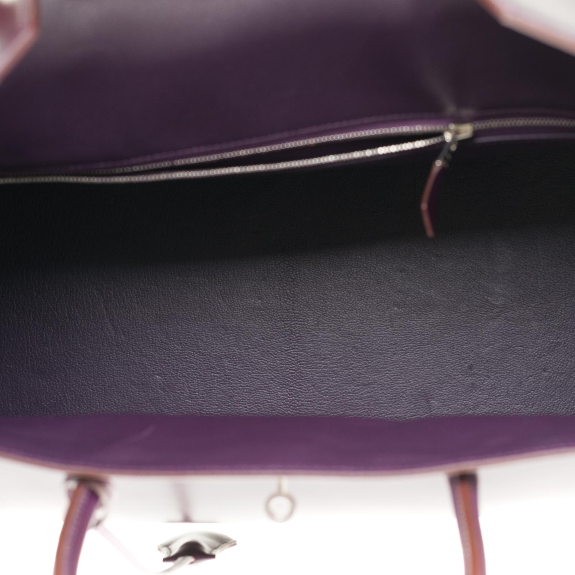 Rare Hermes Birkin 40 handbag in purple Box calfskin and brushed silver hardware 3