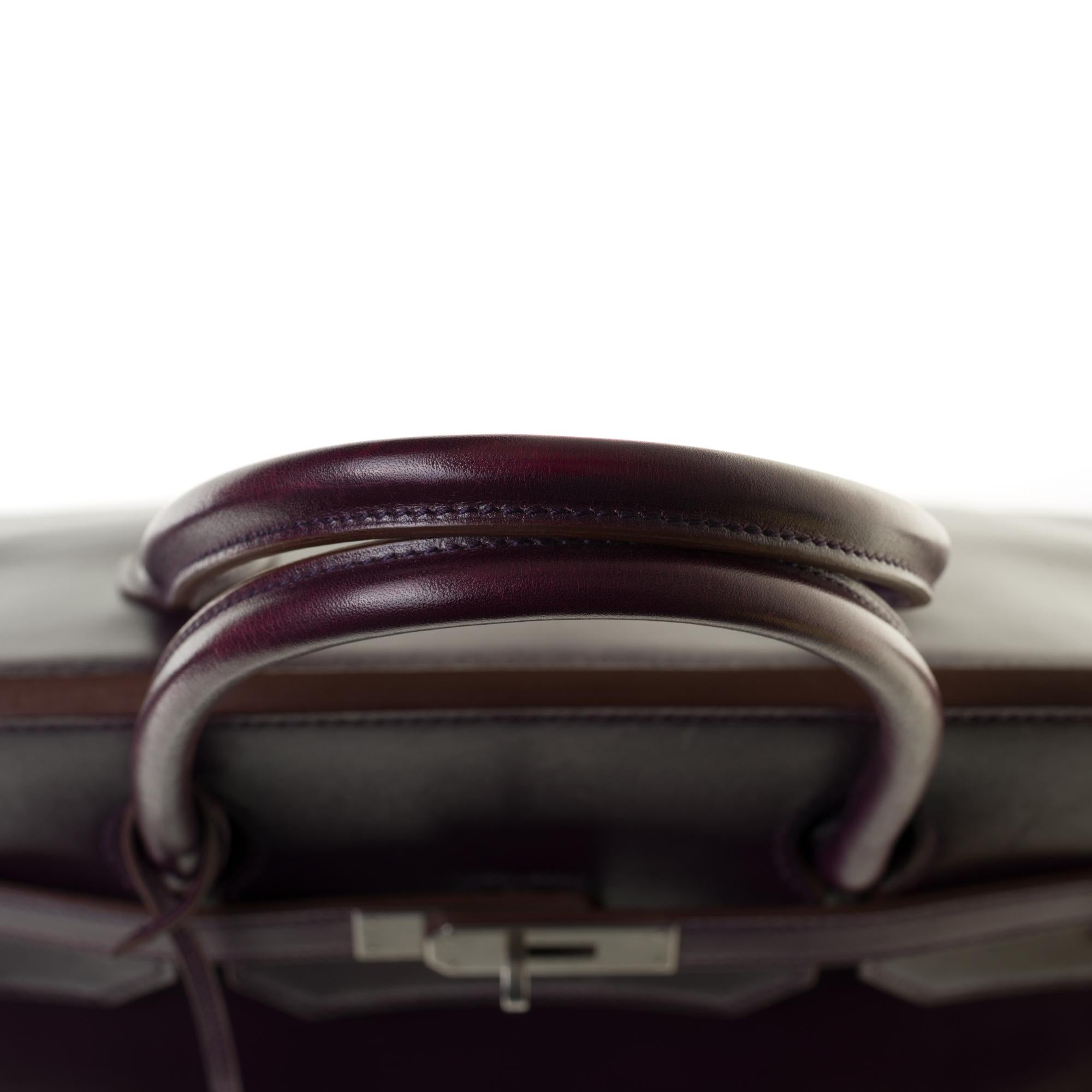 Rare Hermes Birkin 40 handbag in purple Box calfskin and brushed silver hardware 4
