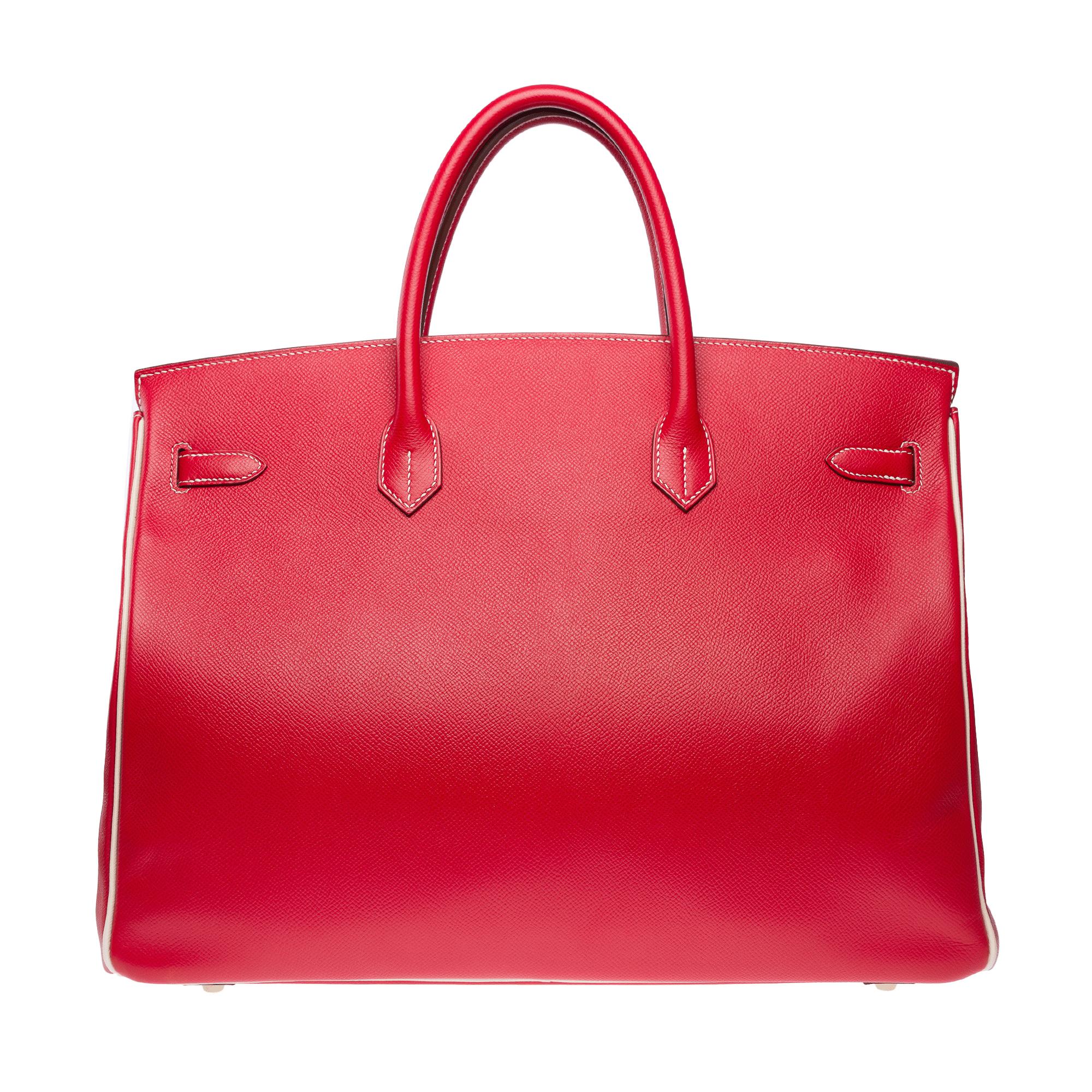 Red Rare Hermes Birkin 40 HSS handbag in Rubis/Craie epsom calf leather, BGHW