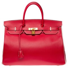 Rare Hermes Birkin 40 HSS handbag in Rubis/Craie epsom calf leather, BGHW