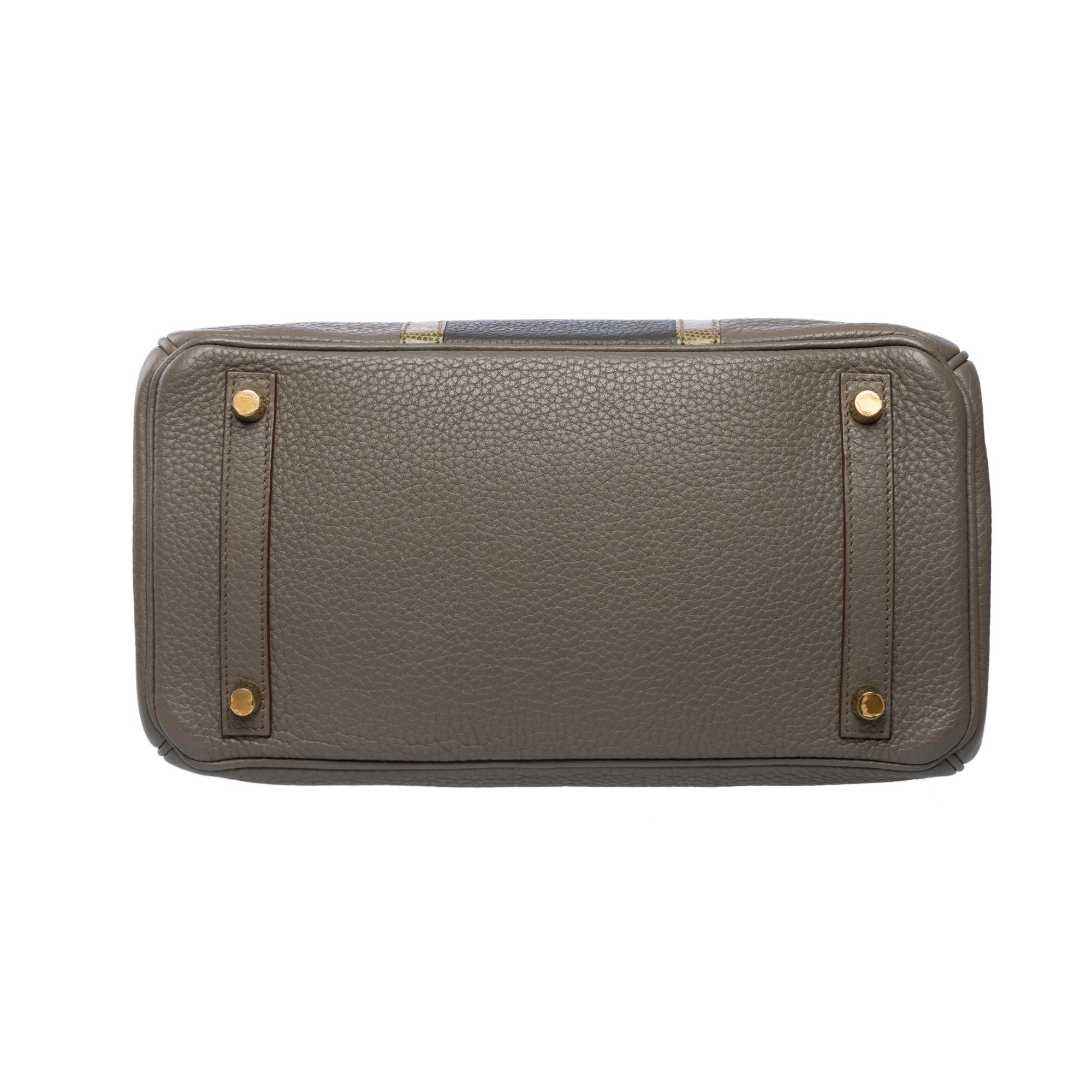 Rare Hermès Birkin Club 30 handbag in grey Taurillon leather and lizard, PHW For Sale 6