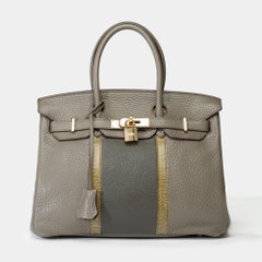 Rare Hermès Birkin Club 30 handbag in grey Taurillon leather and lizard, PHW