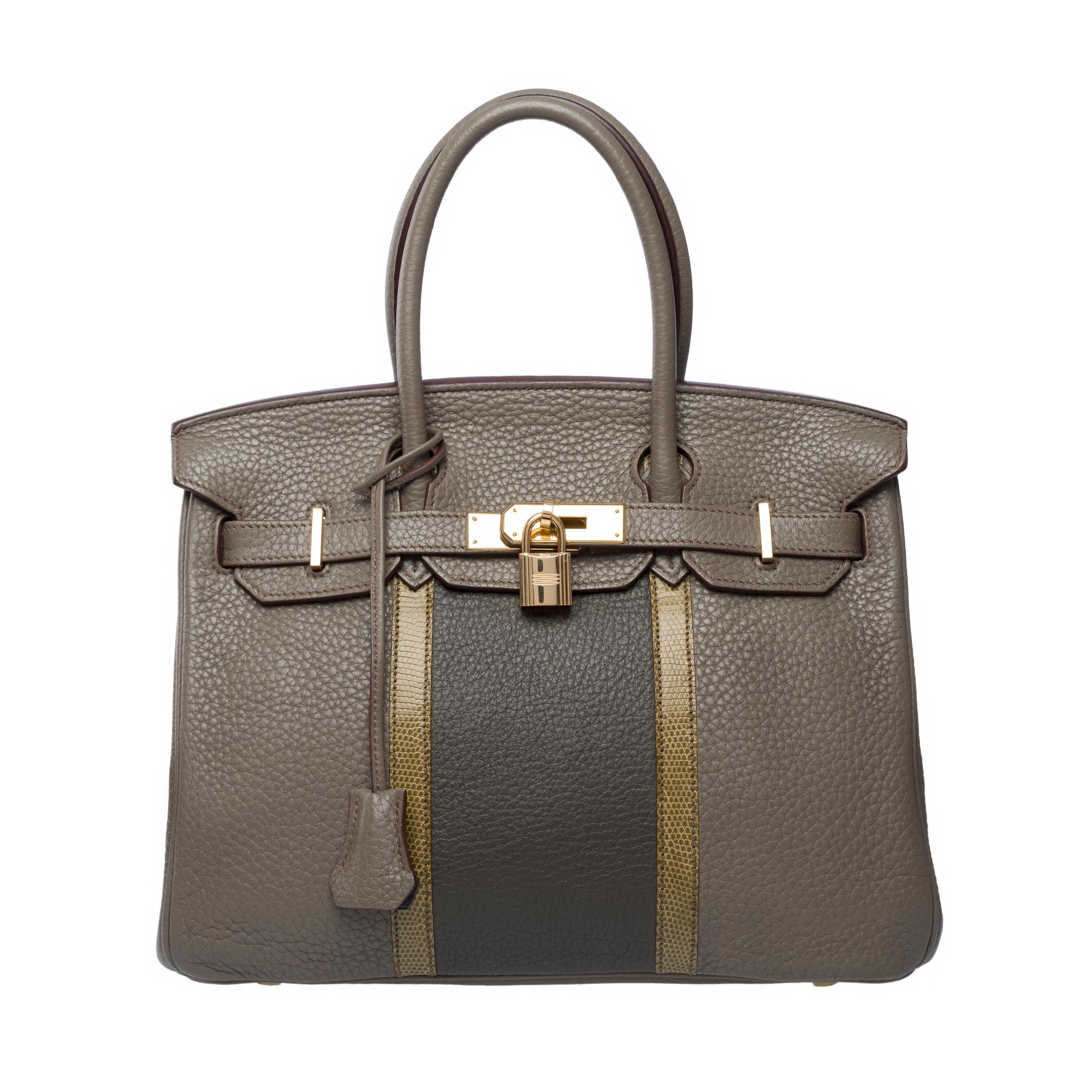 Orange Rare Hermès Birkin Club 30 handbag in grey Taurillon leather and lizard, PHW For Sale