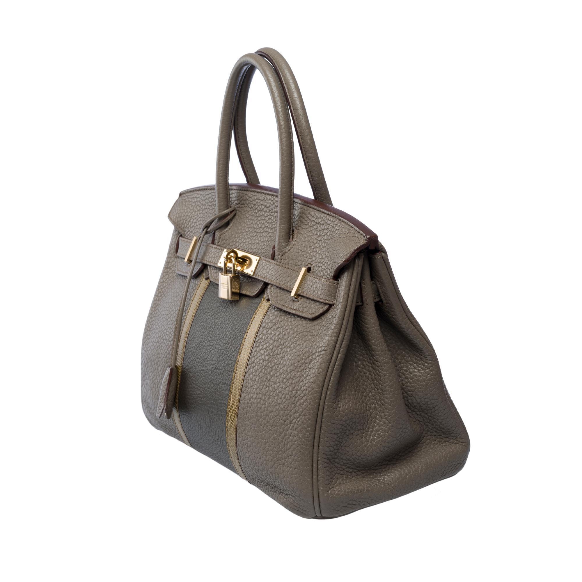 Women's Rare Hermès Birkin Club 30 handbag in grey Taurillon leather and lizard, PHW For Sale